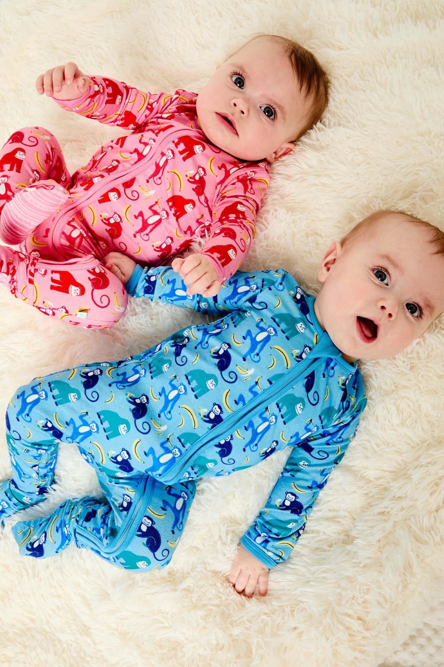 Soft & Stretchy Zipper Footie - Monkeying Around Blue | Milk & Baby