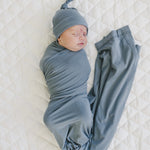 Dusty Blue Bamboo Hat or Head Wrap Set | Milk & Baby