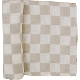 Taupe Checkered Muslin Swaddle Blanket | Milk & Baby