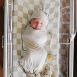Taupe Checkered Muslin Swaddle Blanket | Milk & Baby