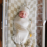 Taupe Checkered Muslin Swaddle Blanket | Milk & Baby