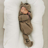 Cocoa Organic Cotton Ribbed Knot Gown | Milk & Baby