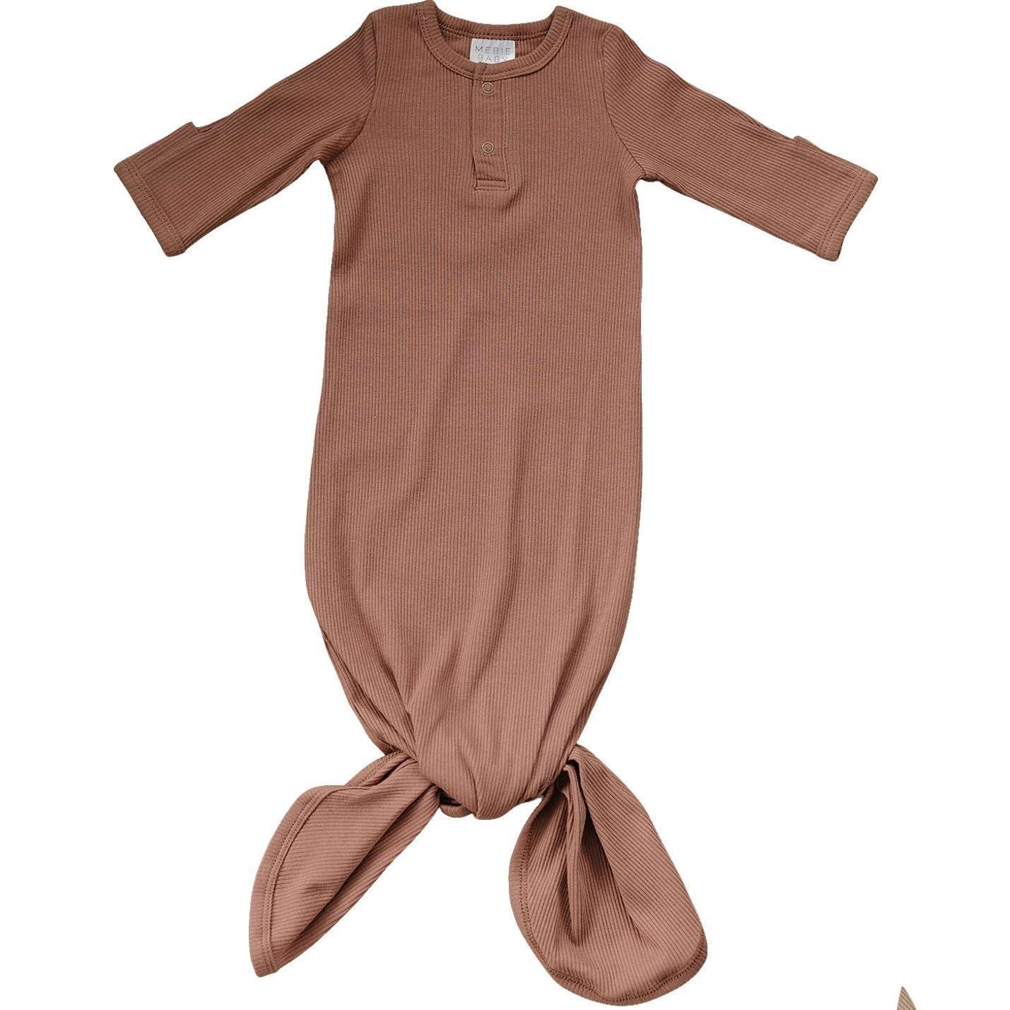 Dusty Rose Organic Cotton Ribbed Knot Gown | Milk & Baby
