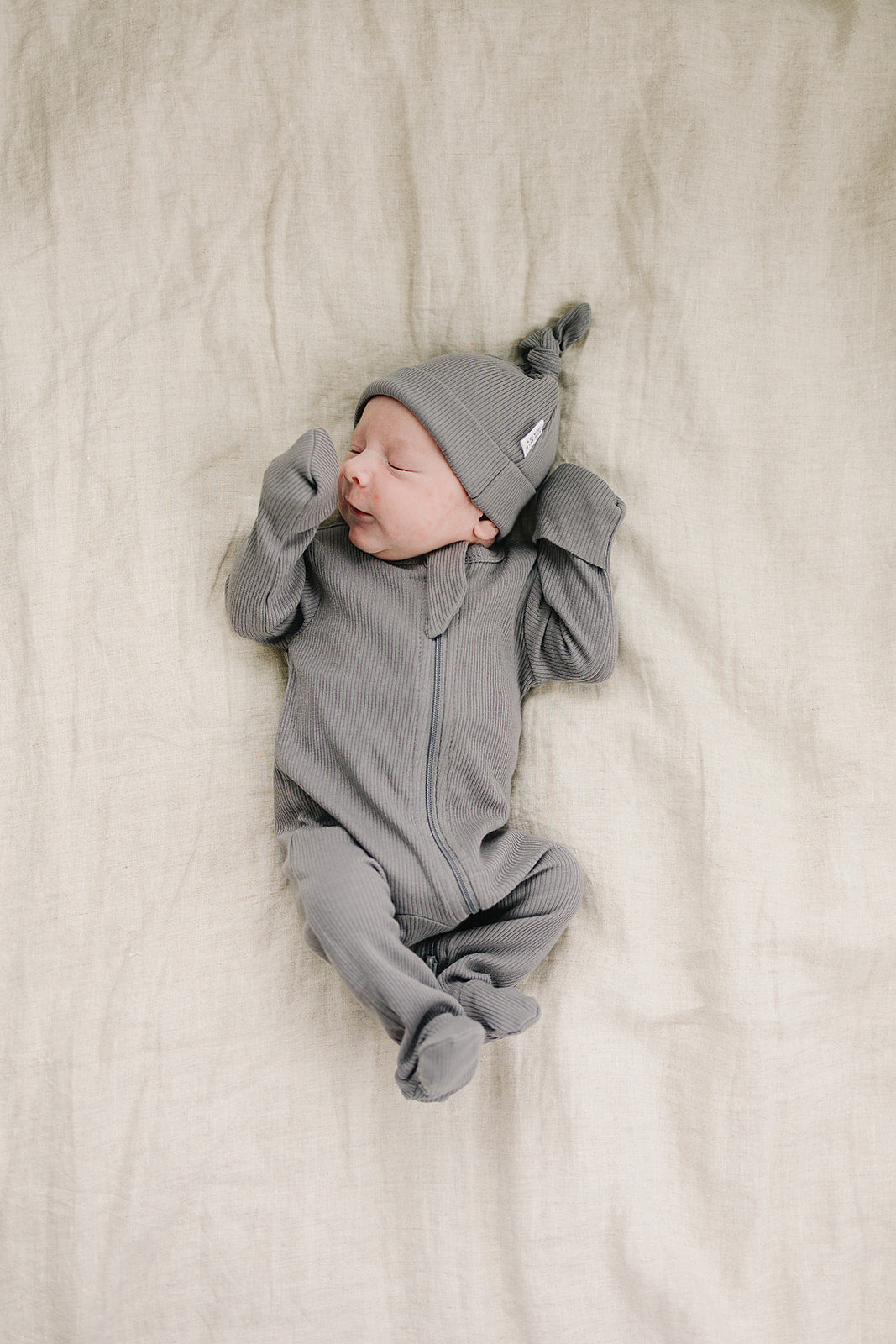 Grey Organic Ribbed Newborn Knot Hat | Milk & Baby