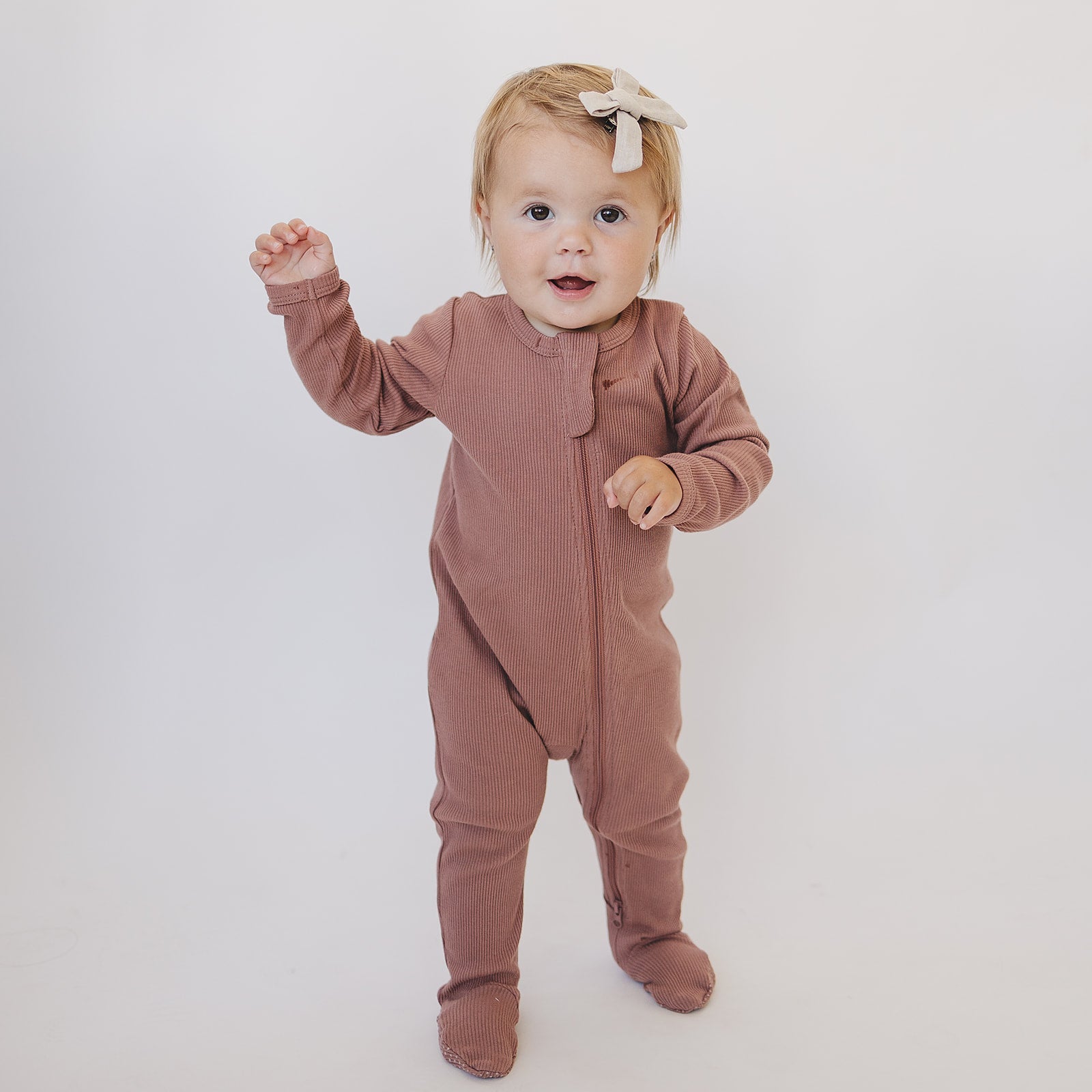 Dusty Rose Organic Cotton Ribbed Zipper | Milk & Baby