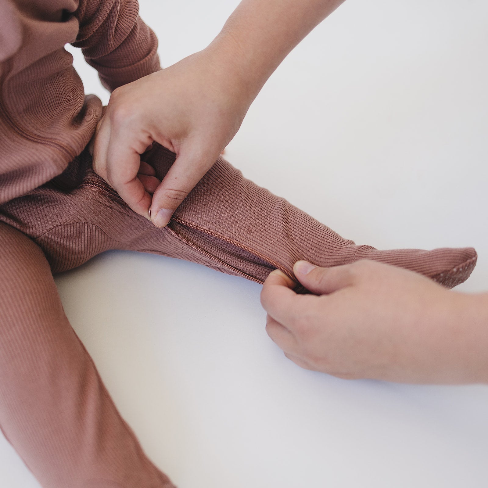 Dusty Rose Organic Cotton Ribbed Zipper | Milk & Baby