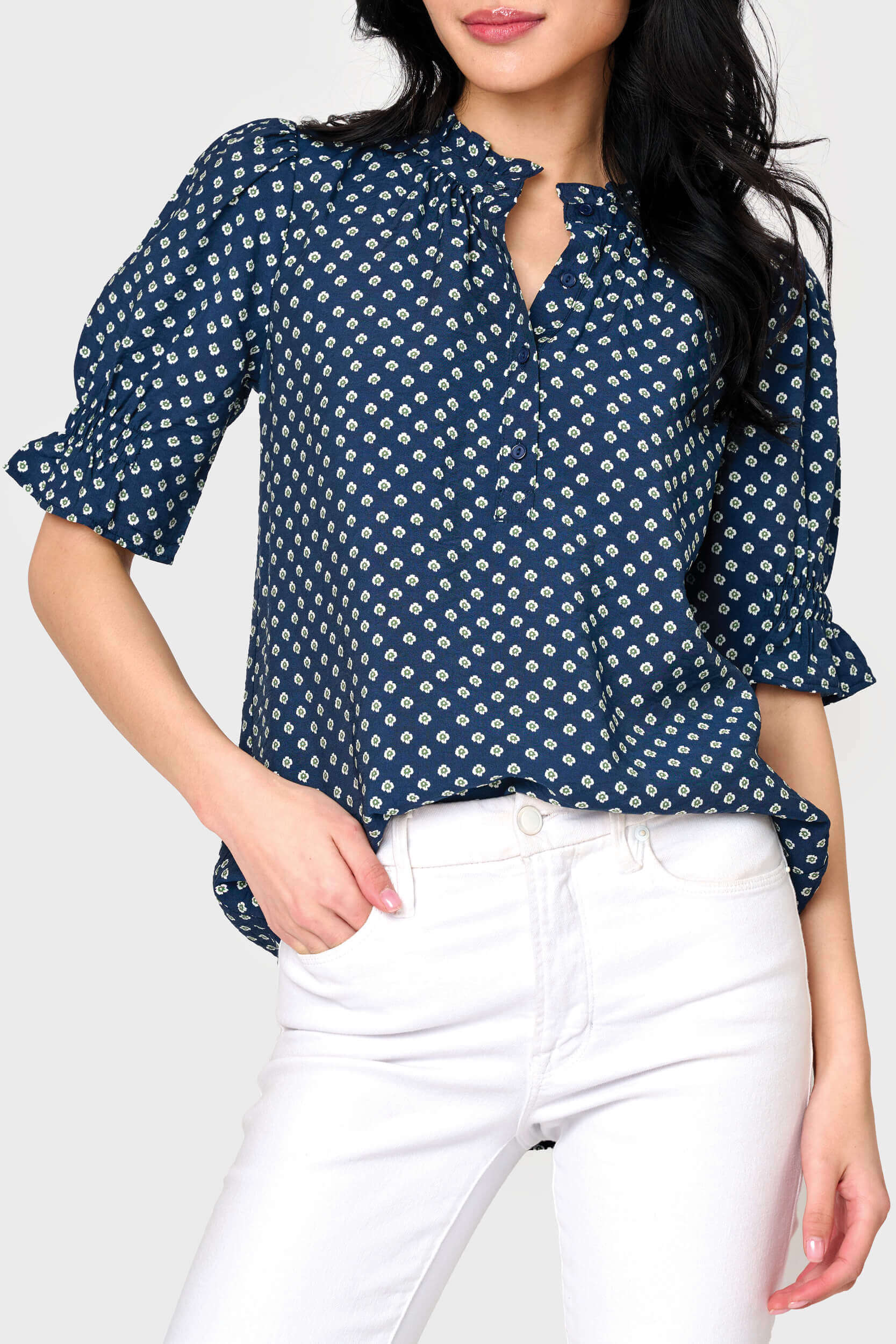 Dianthus Henley Puff Sleeve Blouse | Milk & Baby