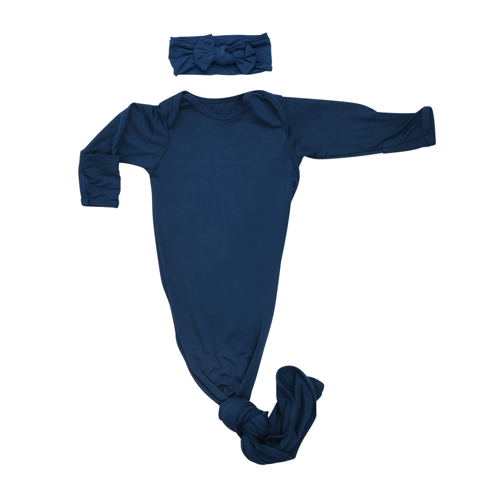 Navy Knotted Newborn Gown | Milk & Baby