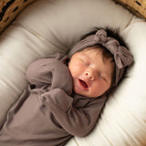 Cocoa Ribbed Knotted Newborn Baby Gown