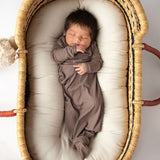 Cocoa Ribbed Knotted Newborn Baby Gown