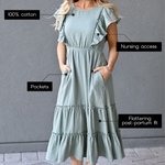 Cotton Gauze Ruffle Midi Dress in Seafoam Green - main