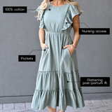 Cotton Gauze Ruffle Midi Dress in Seafoam Green - main