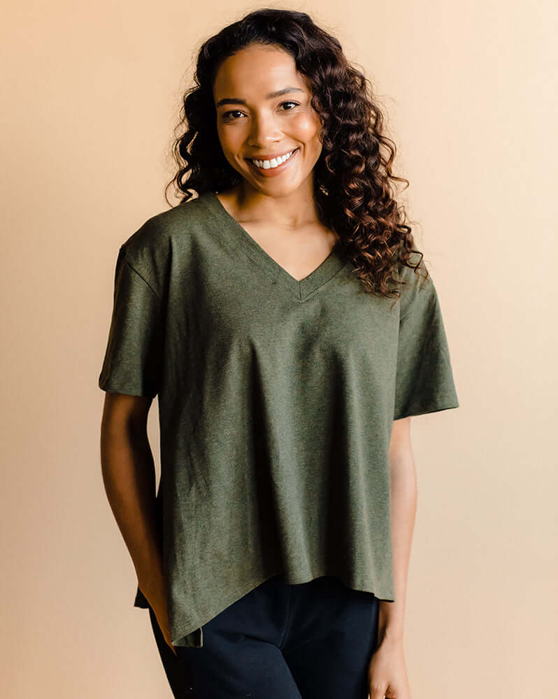 Everyday Every Way Maternity to Nursing V-Neck Tee | Heather Forest | Milk & Baby