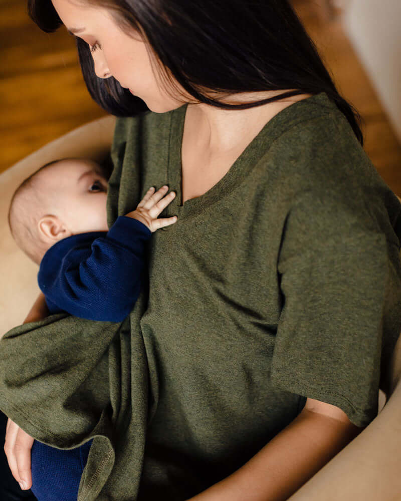 Everyday Every Way Maternity to Nursing V-Neck Tee | Heather Forest | Milk & Baby