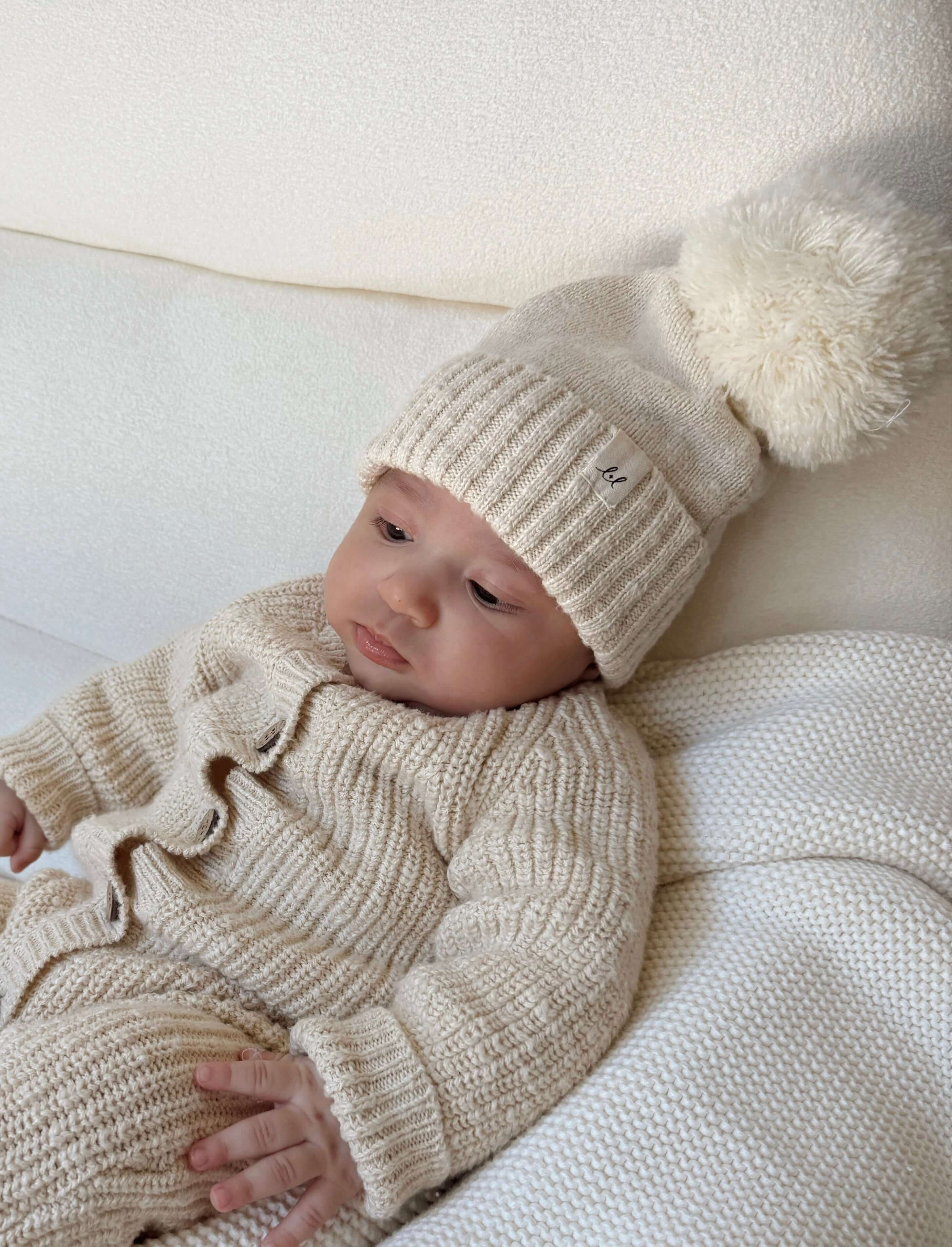 Luna + Luca Pom Beanie | French Cream | Milk & Baby
