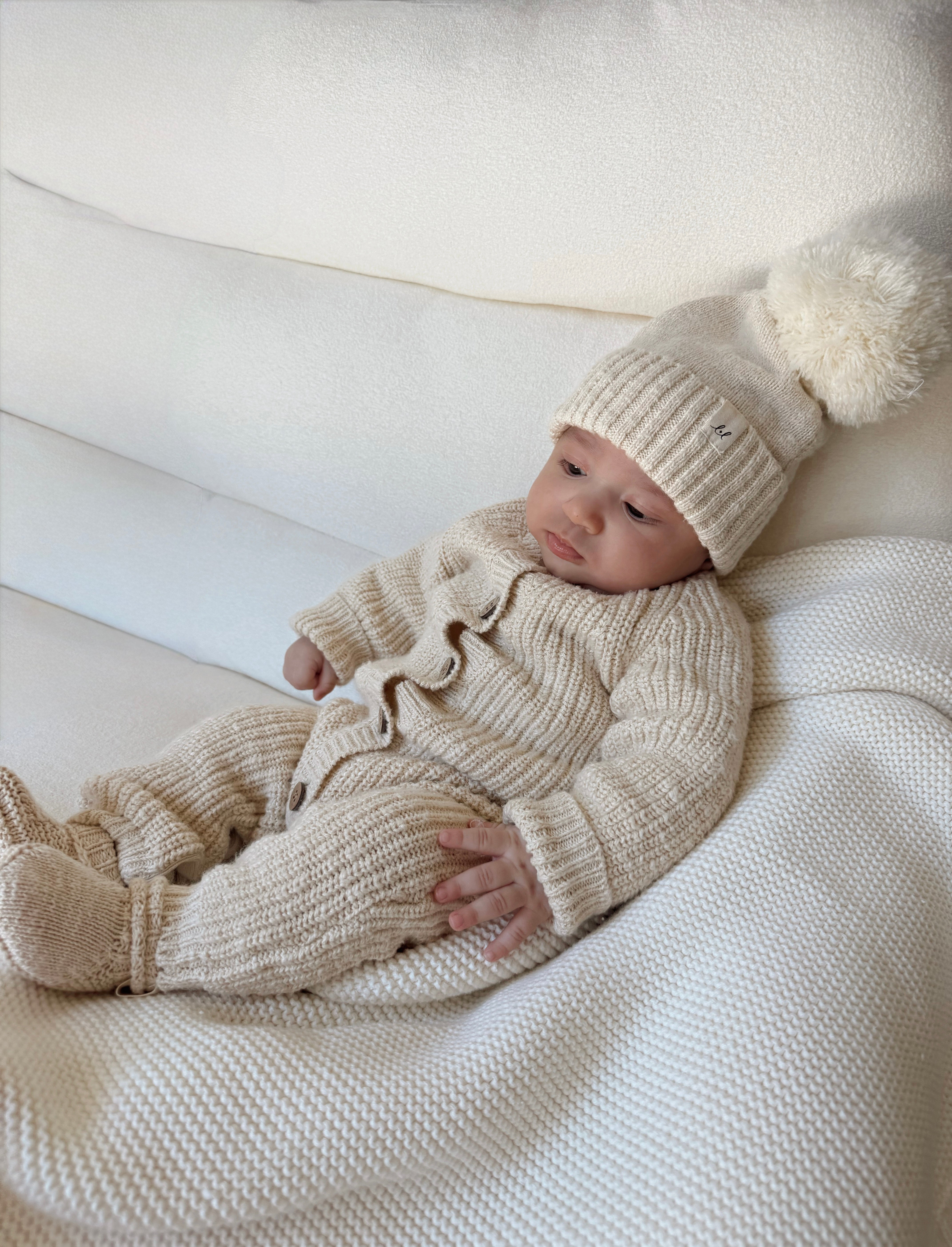 Luna + Luca Pom Beanie French Cream