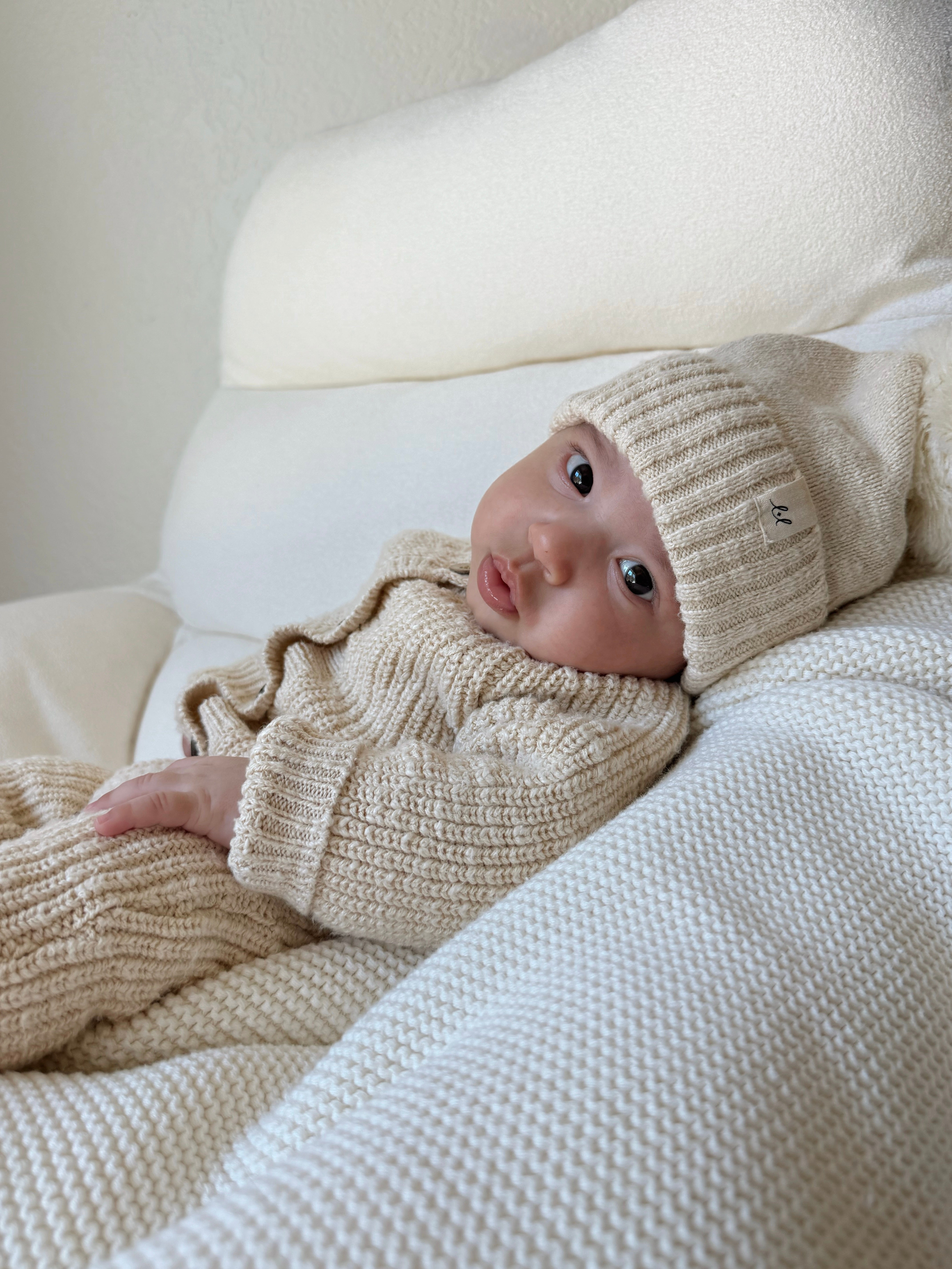 Classic Chunky Knit Jumpsuit French Cream detail