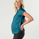 Short Sleeve Satin Maternity Shell Top with Concealed Nursing Zip | Milk & Baby
