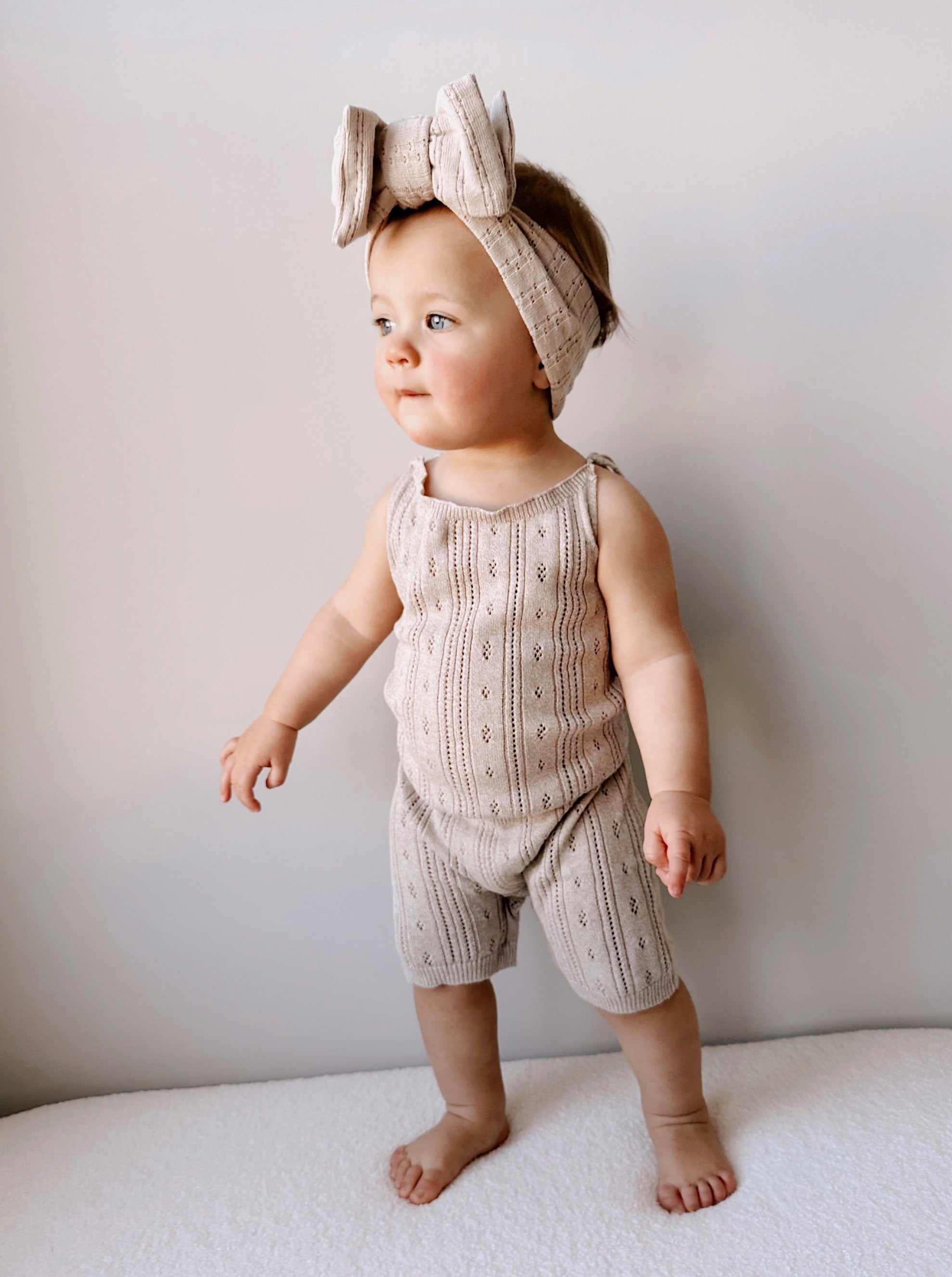 Luna + Luca Pointelle Romper - Heather Beige | Milk & Baby
