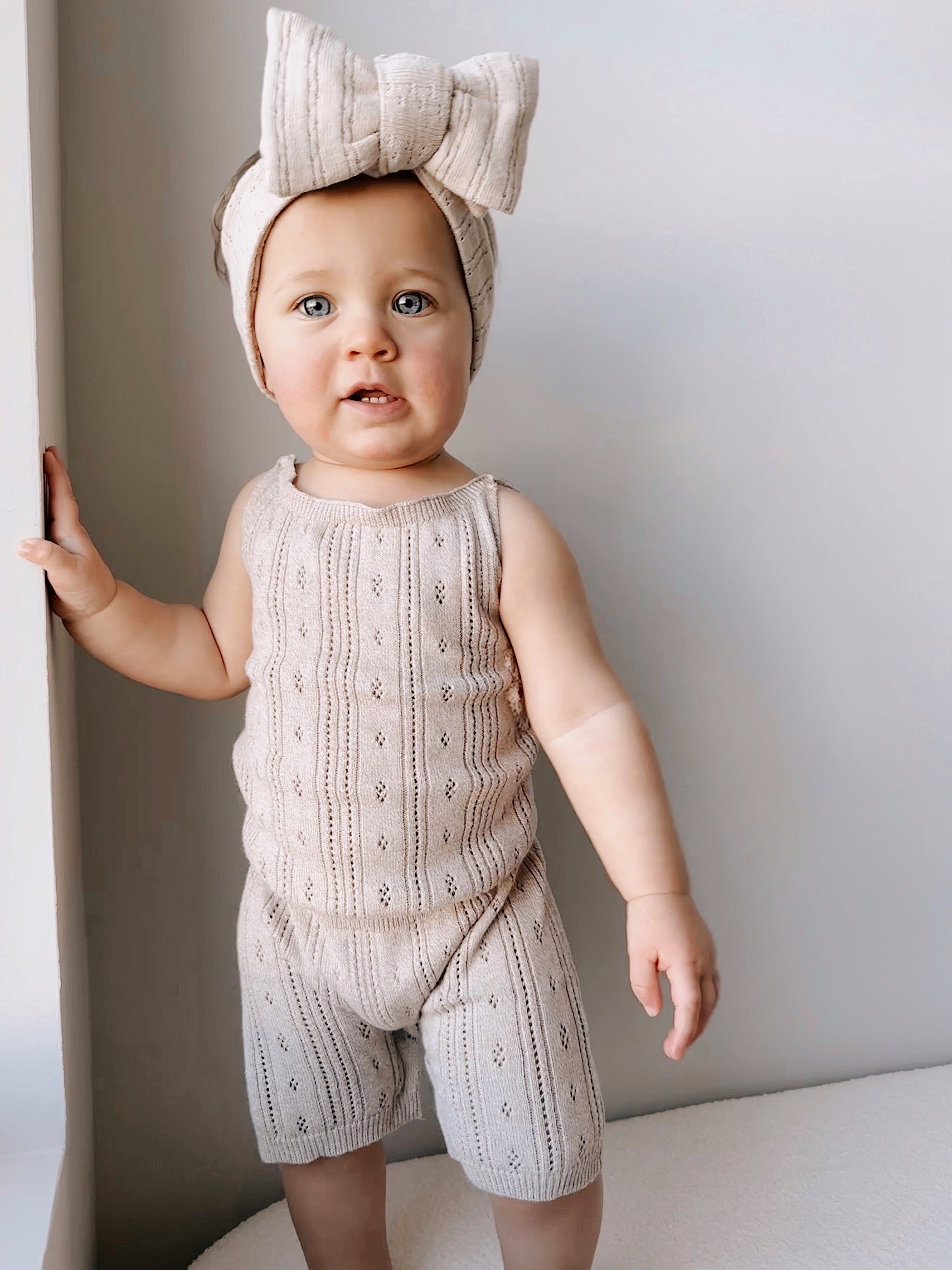 Luna + Luca Pointelle Romper - Heather Beige | Milk & Baby