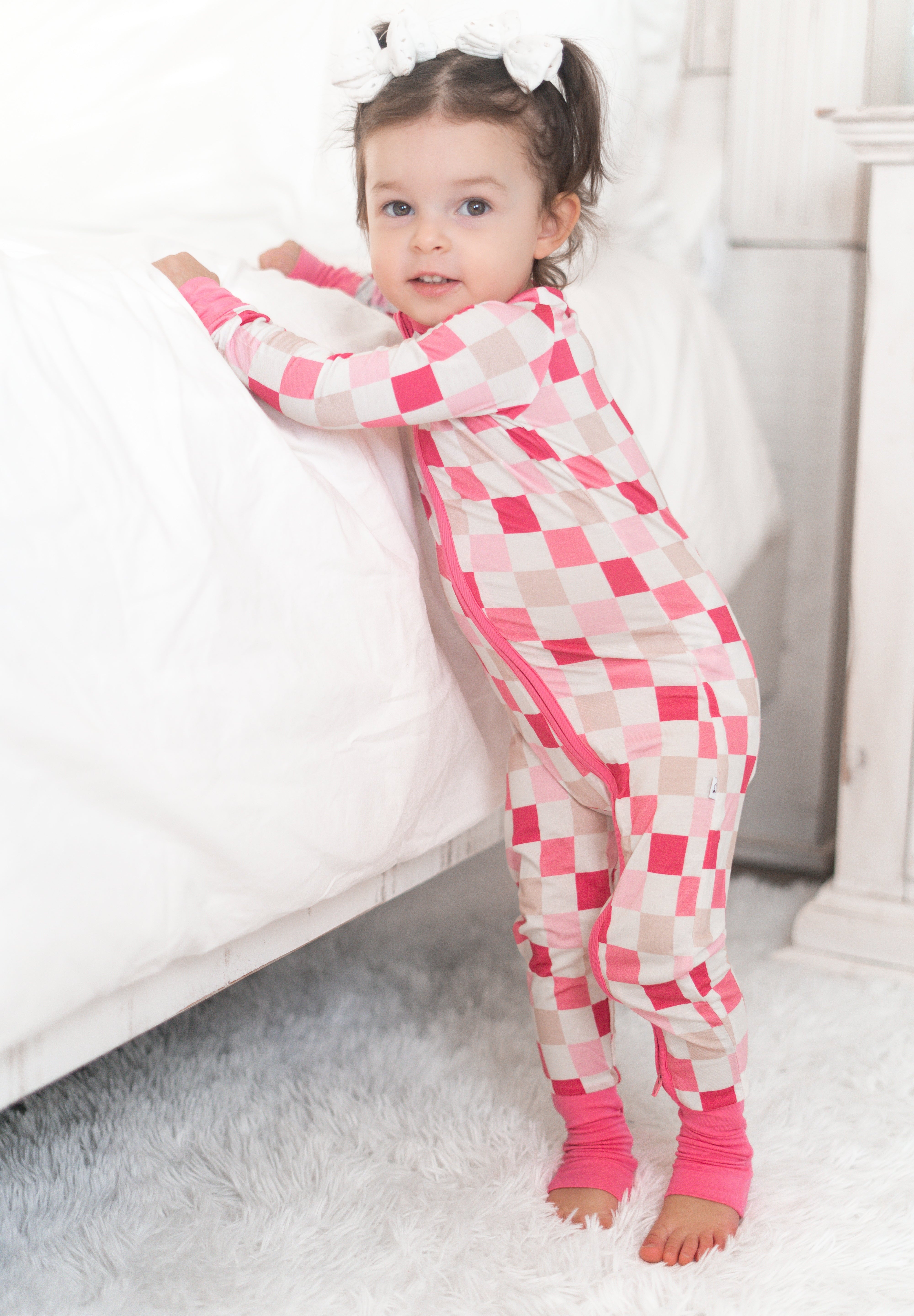 Dreamy Pink Checkers Dream Romper | Milk & Baby