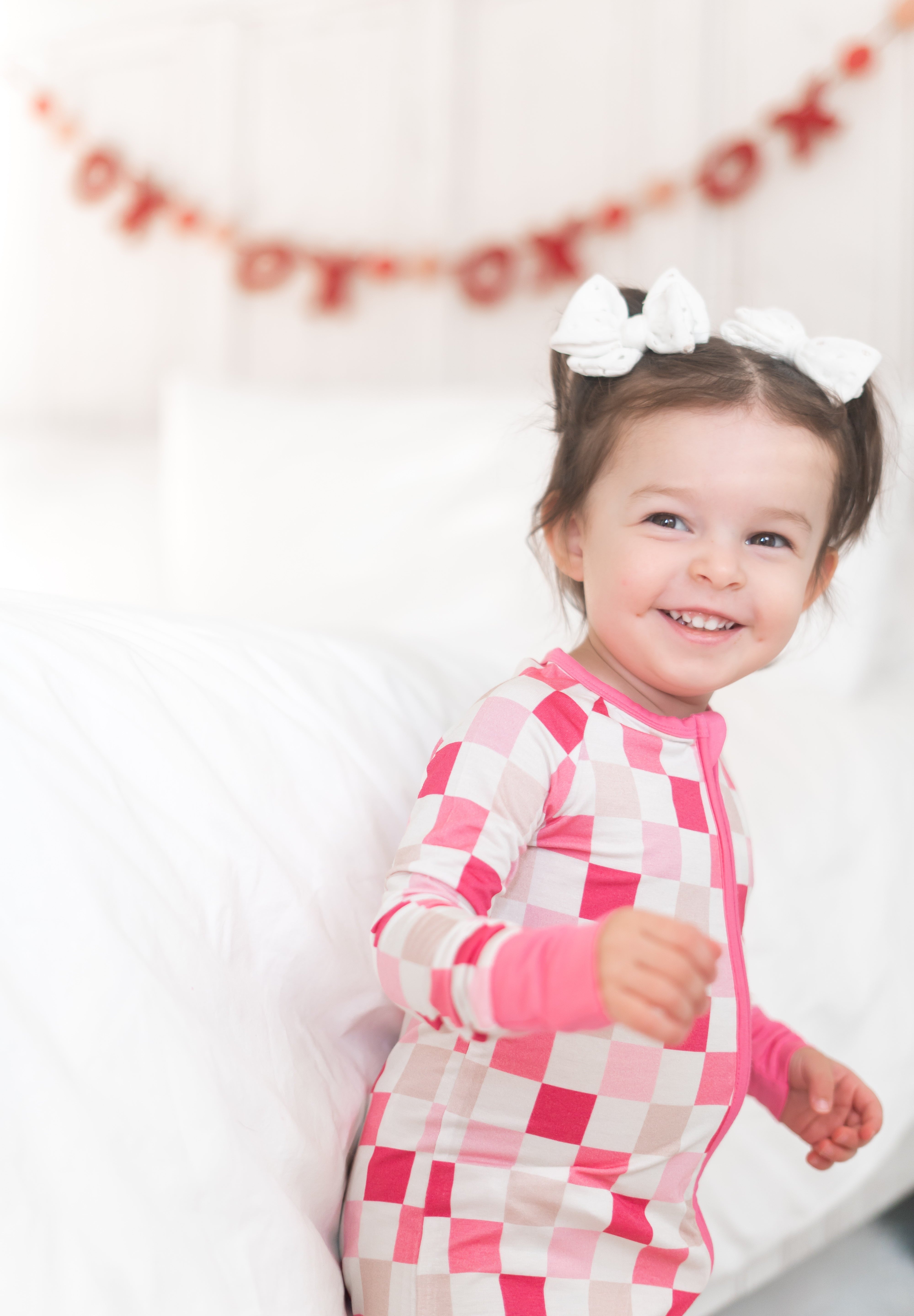 Dreamy Pink Checkers Dream Romper | Milk & Baby