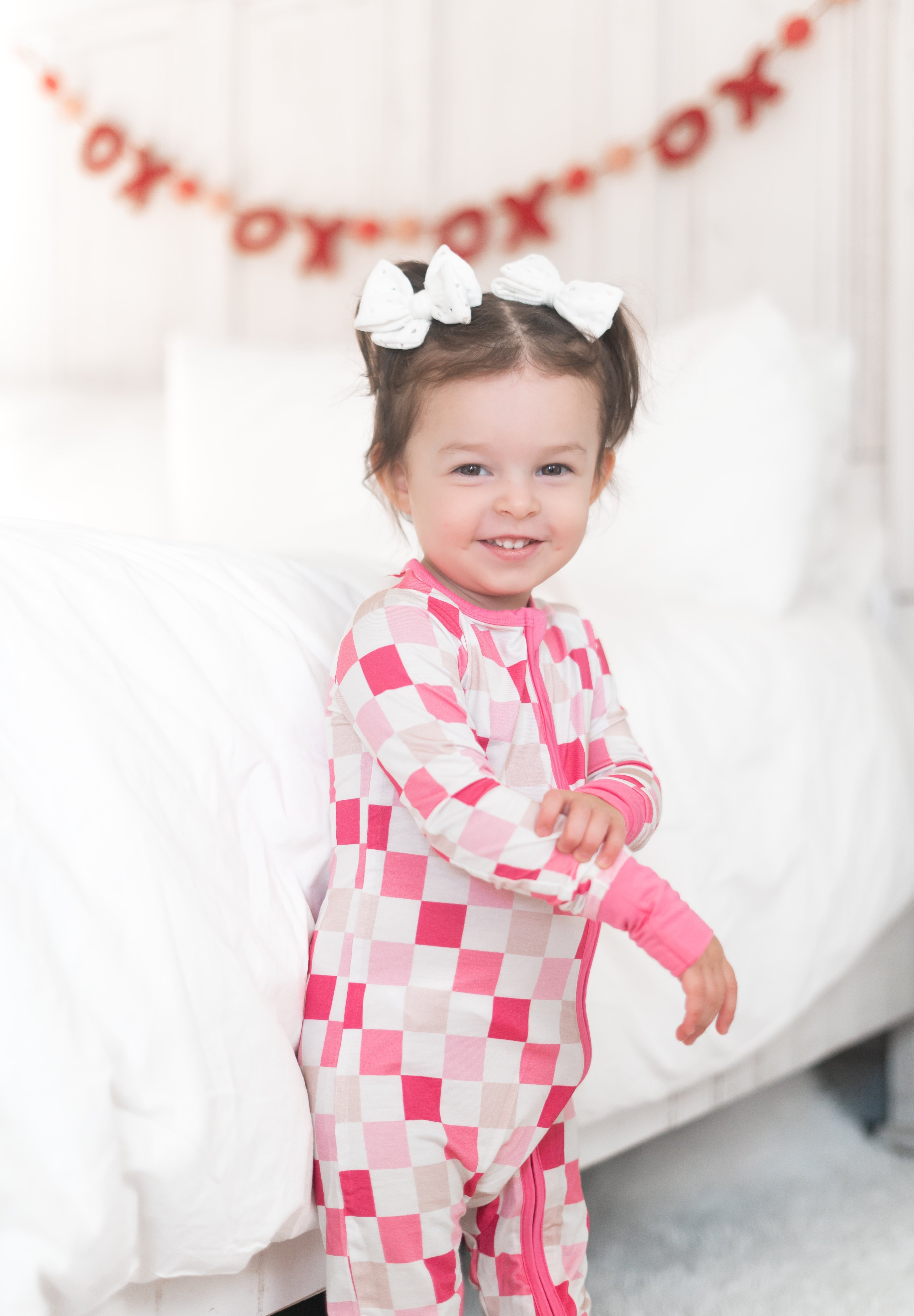 Dreamy Pink Checkers Dream Romper | Milk & Baby