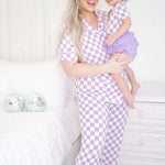 Periwinkle Checks Dream Nursing Pajama Set Milk & Baby