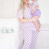 Periwinkle Checks Dream Nursing Pajama Set Milk & Baby