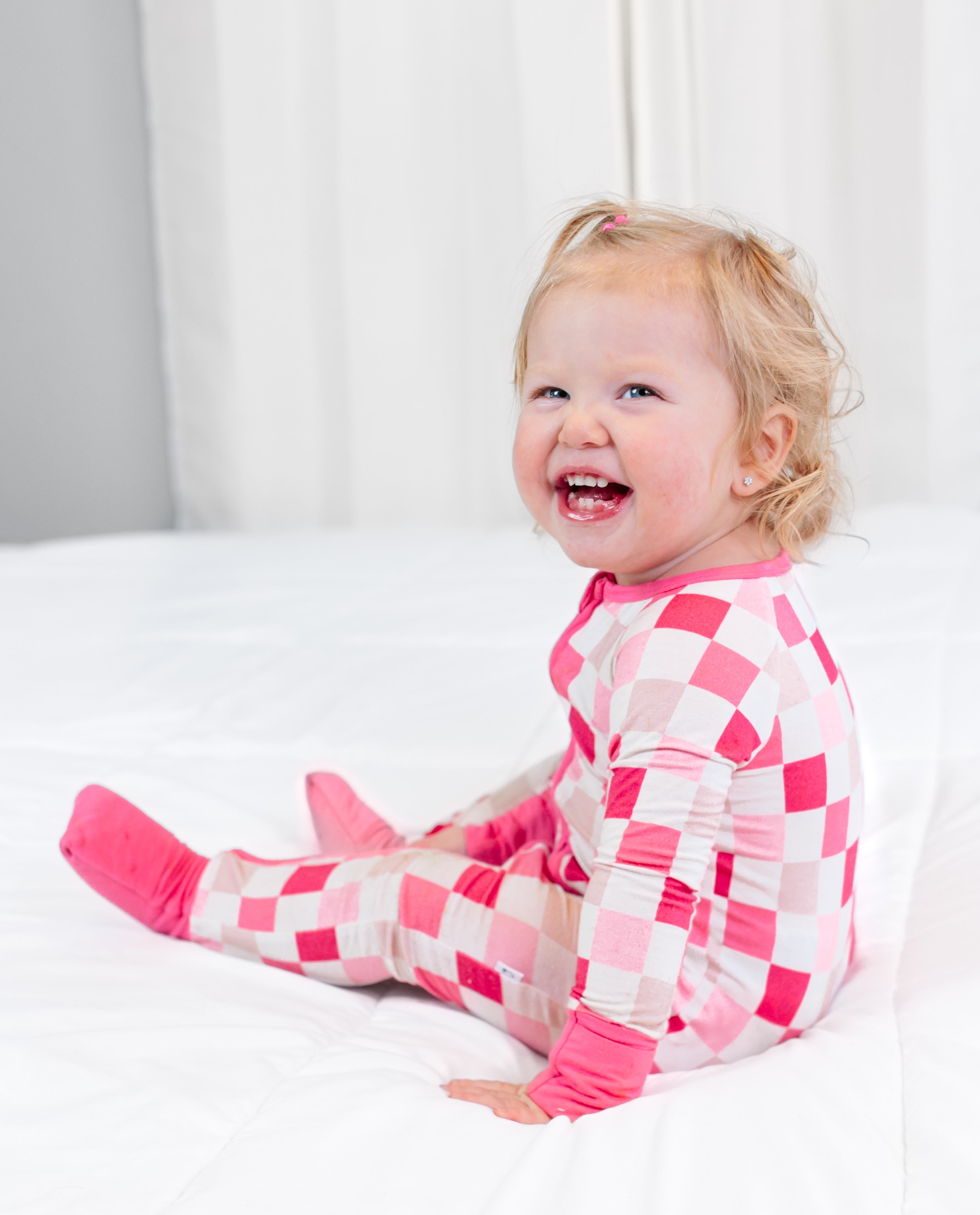 Dreamy Pink Checkers Dream Romper | Milk & Baby