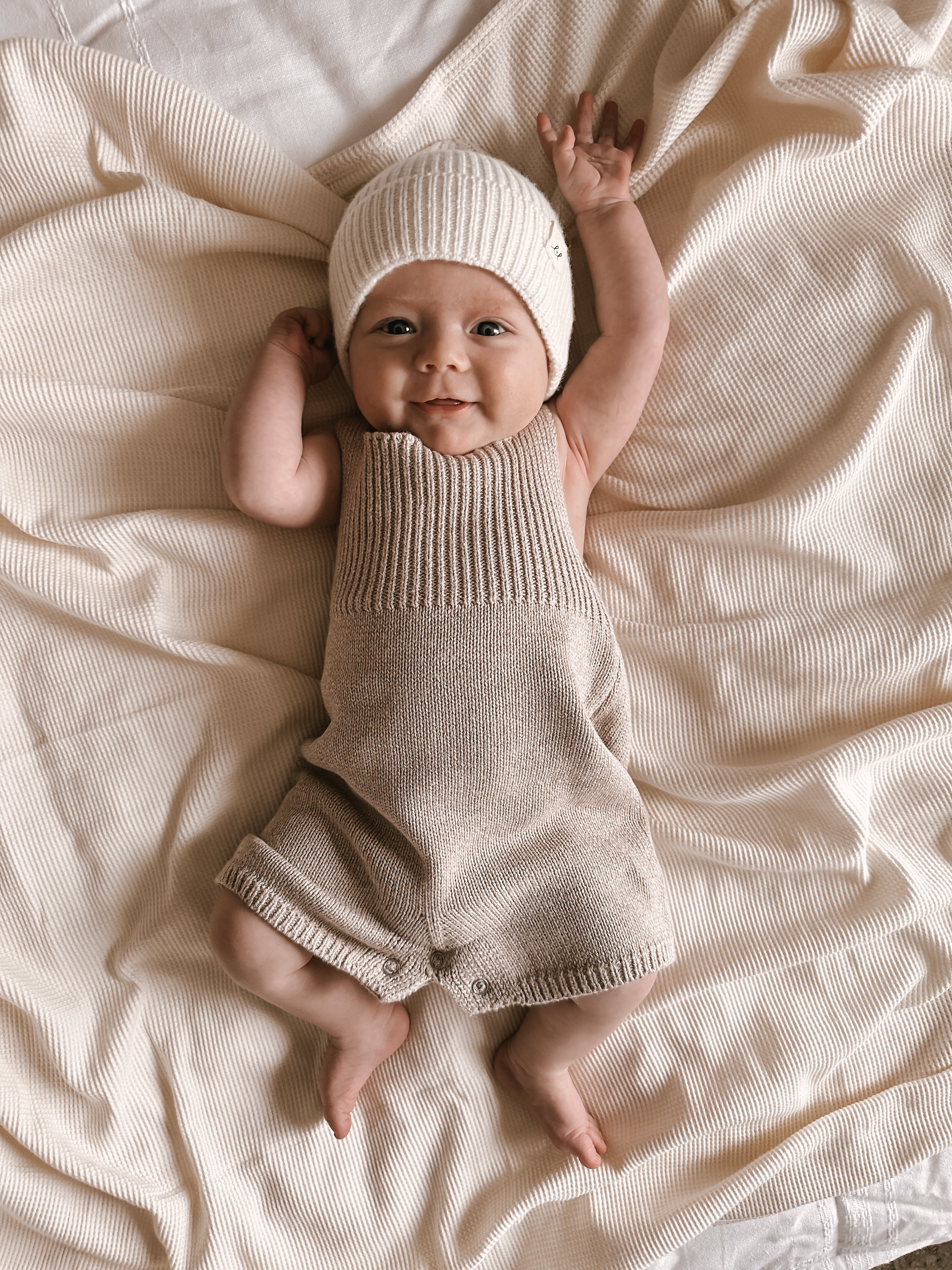Luna + Luca Rib Detail Short Romper - Heather Beige | Milk & Baby