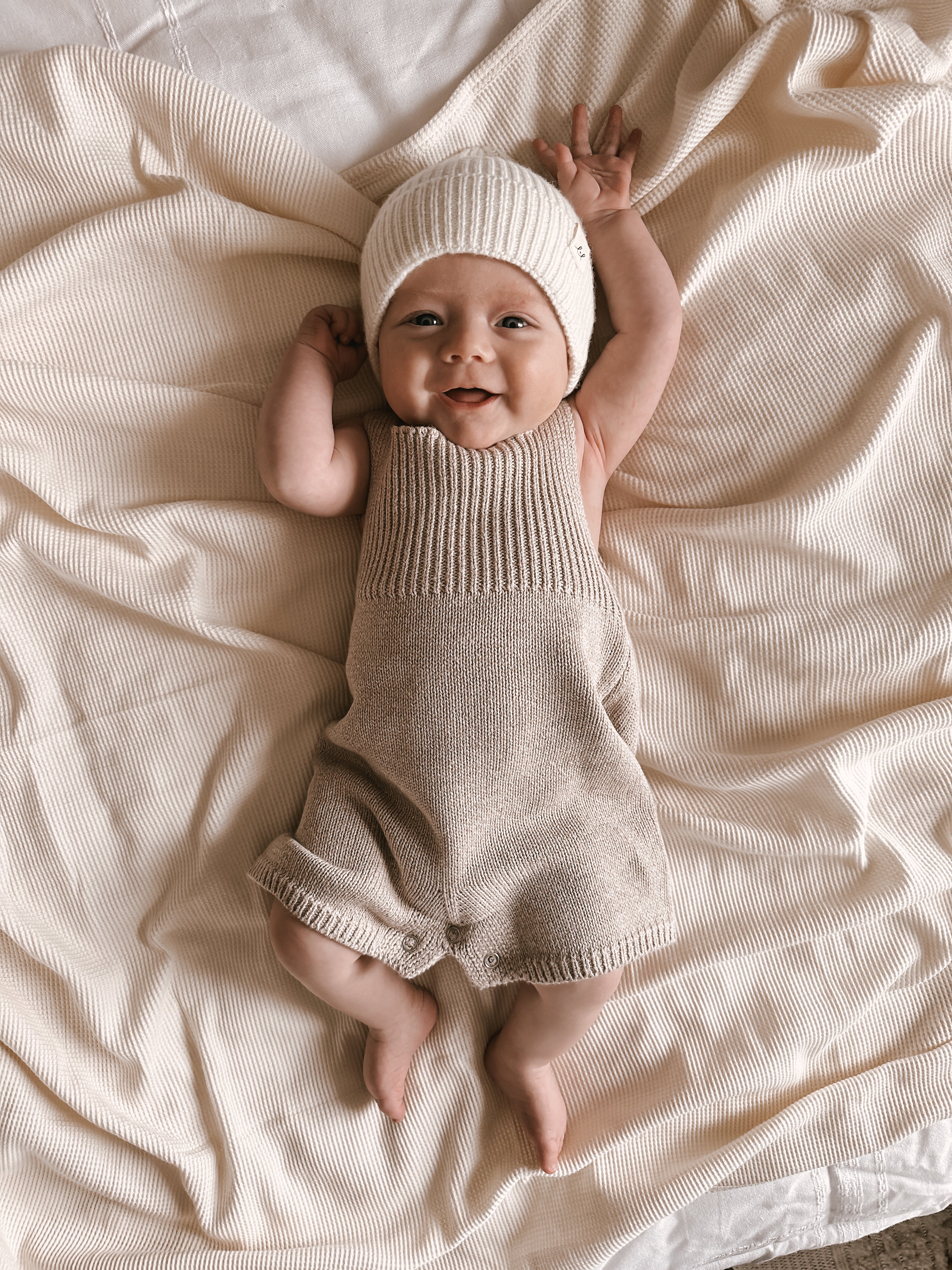 Luna + Luca Rib Detail Short Romper - Heather Beige | Milk & Baby