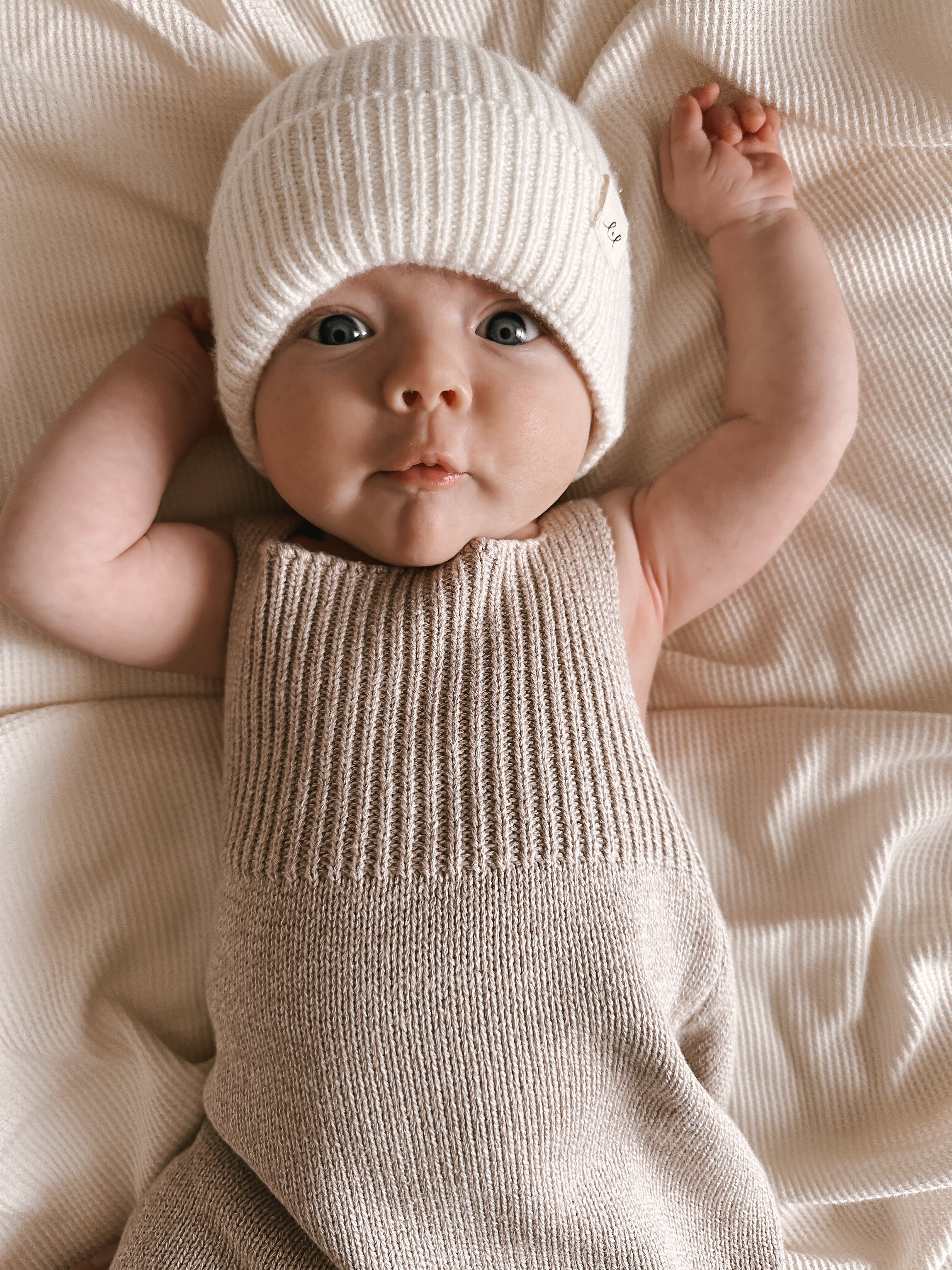 Luna + Luca Rib Detail Short Romper - Heather Beige | Milk & Baby