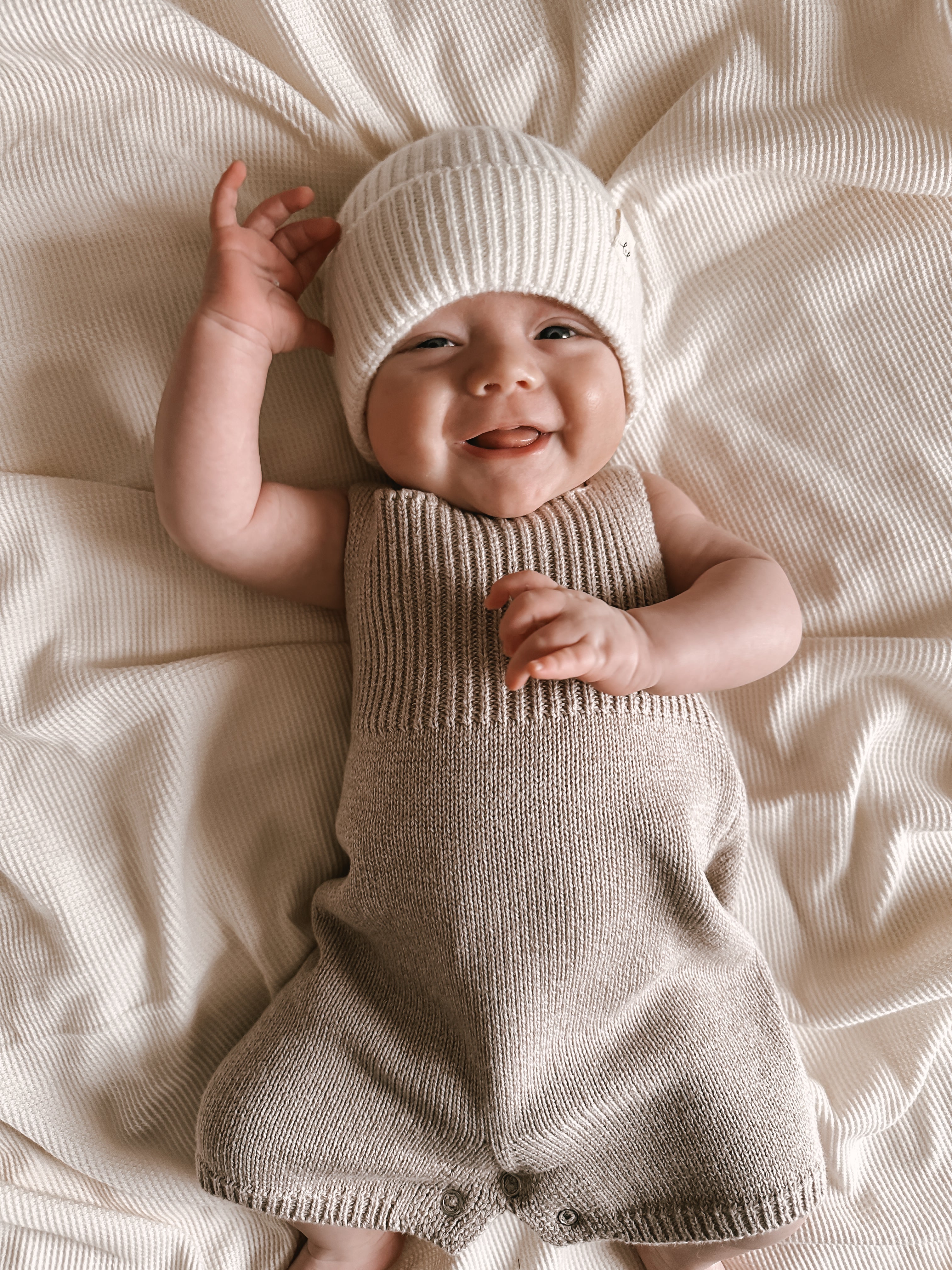Luna + Luca Rib Detail Short Romper - Heather Beige | Milk & Baby