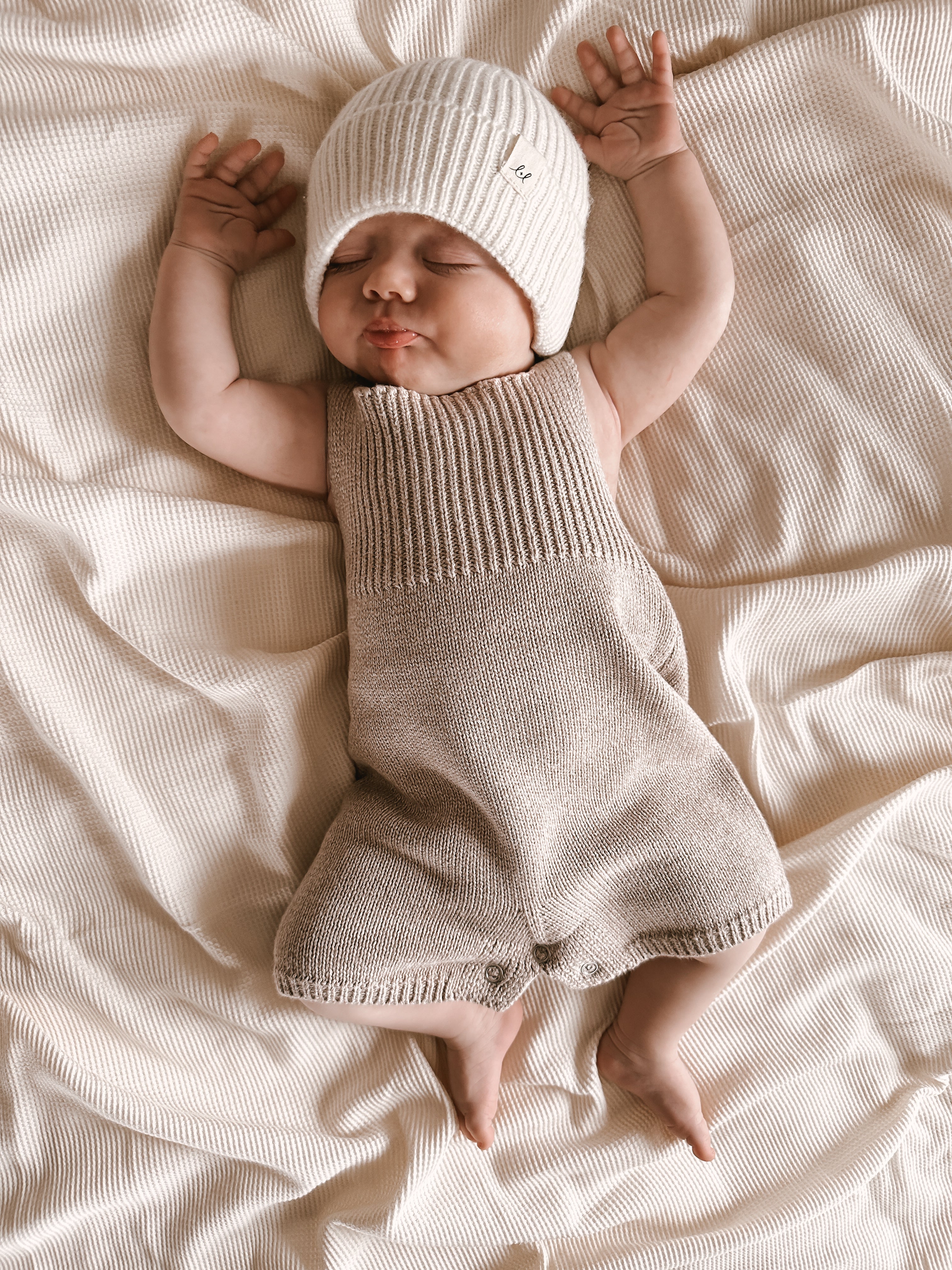 Luna + Luca Rib Detail Short Romper - Heather Beige | Milk & Baby