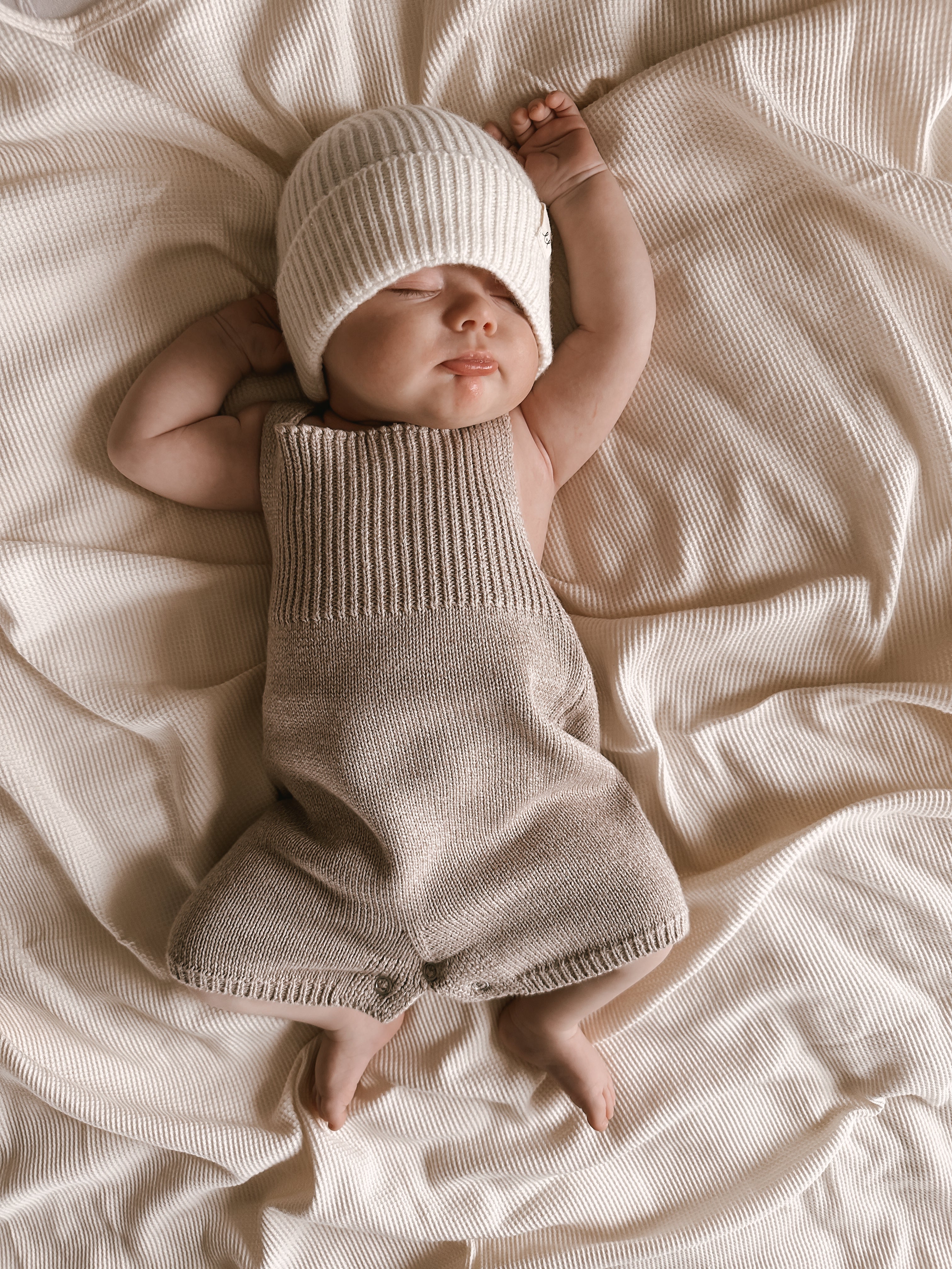 Luna + Luca Rib Detail Short Romper - Heather Beige | Milk & Baby