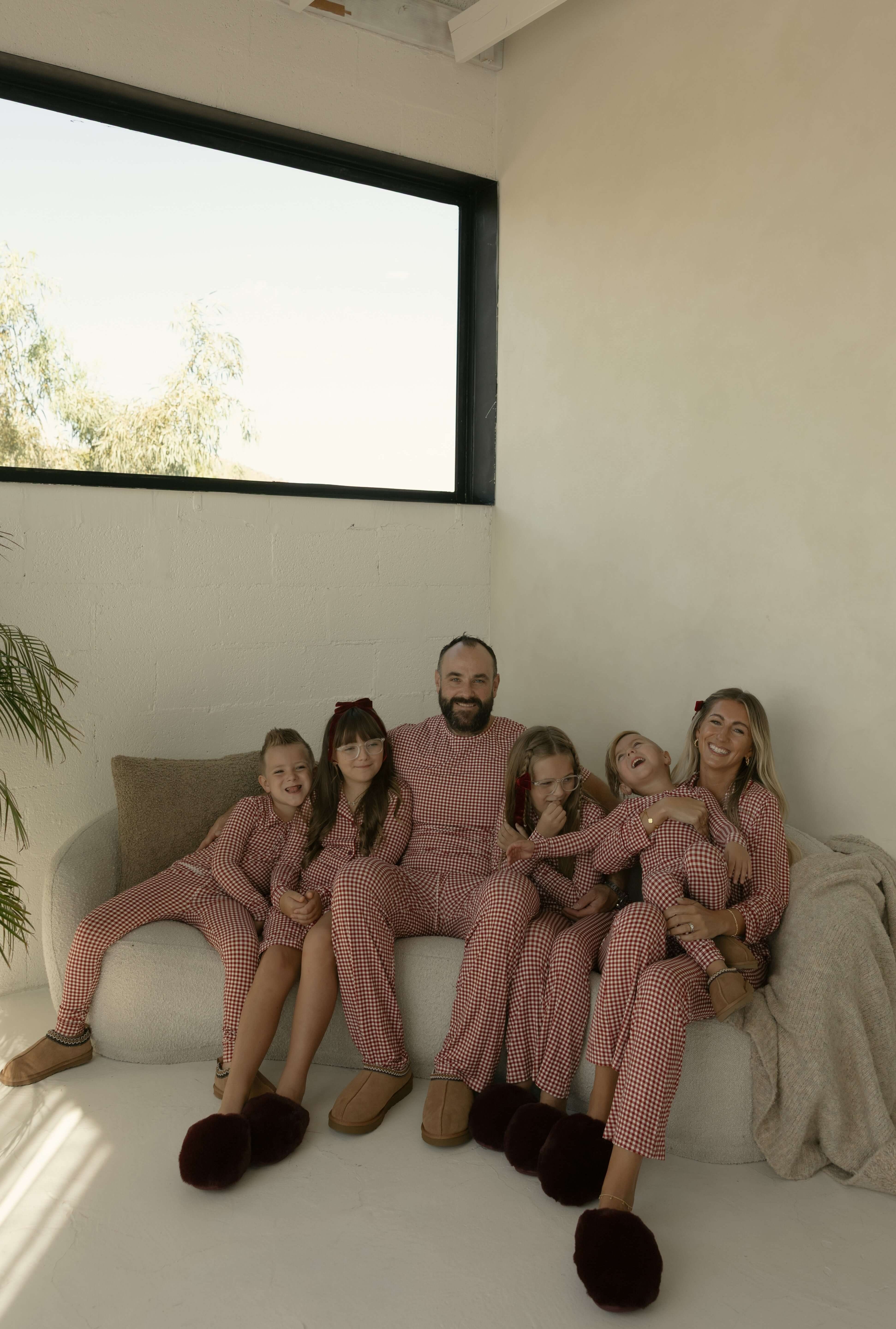 Men's Short Sleeve Bamboo Pajamas | Red Gingham | Milk & Baby