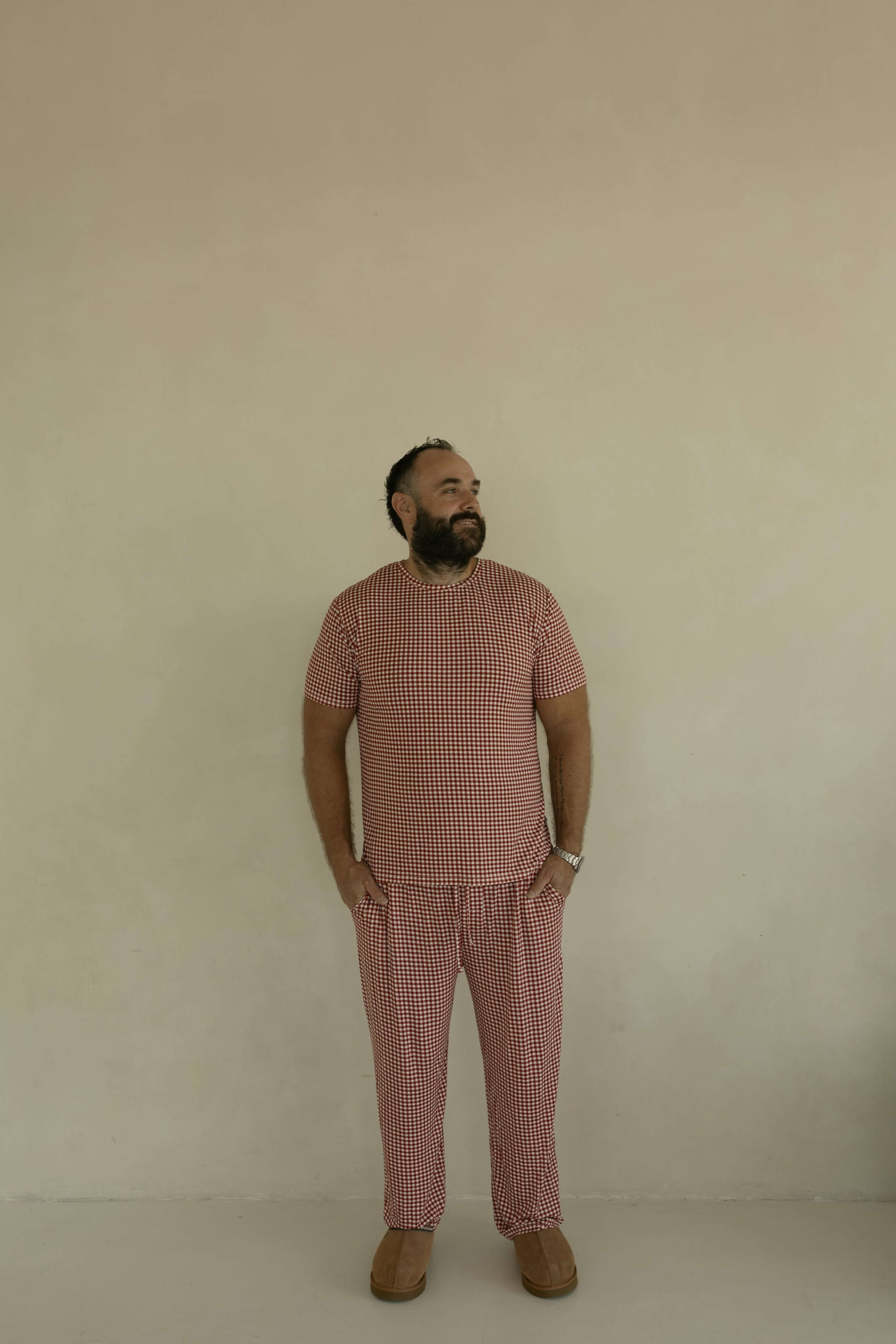 Men's Short Sleeve Bamboo Pajamas | Red Gingham | Milk & Baby