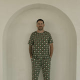 Santa Checkerboard | Men's Short Sleeve Bamboo Pajamas | Milk & Baby