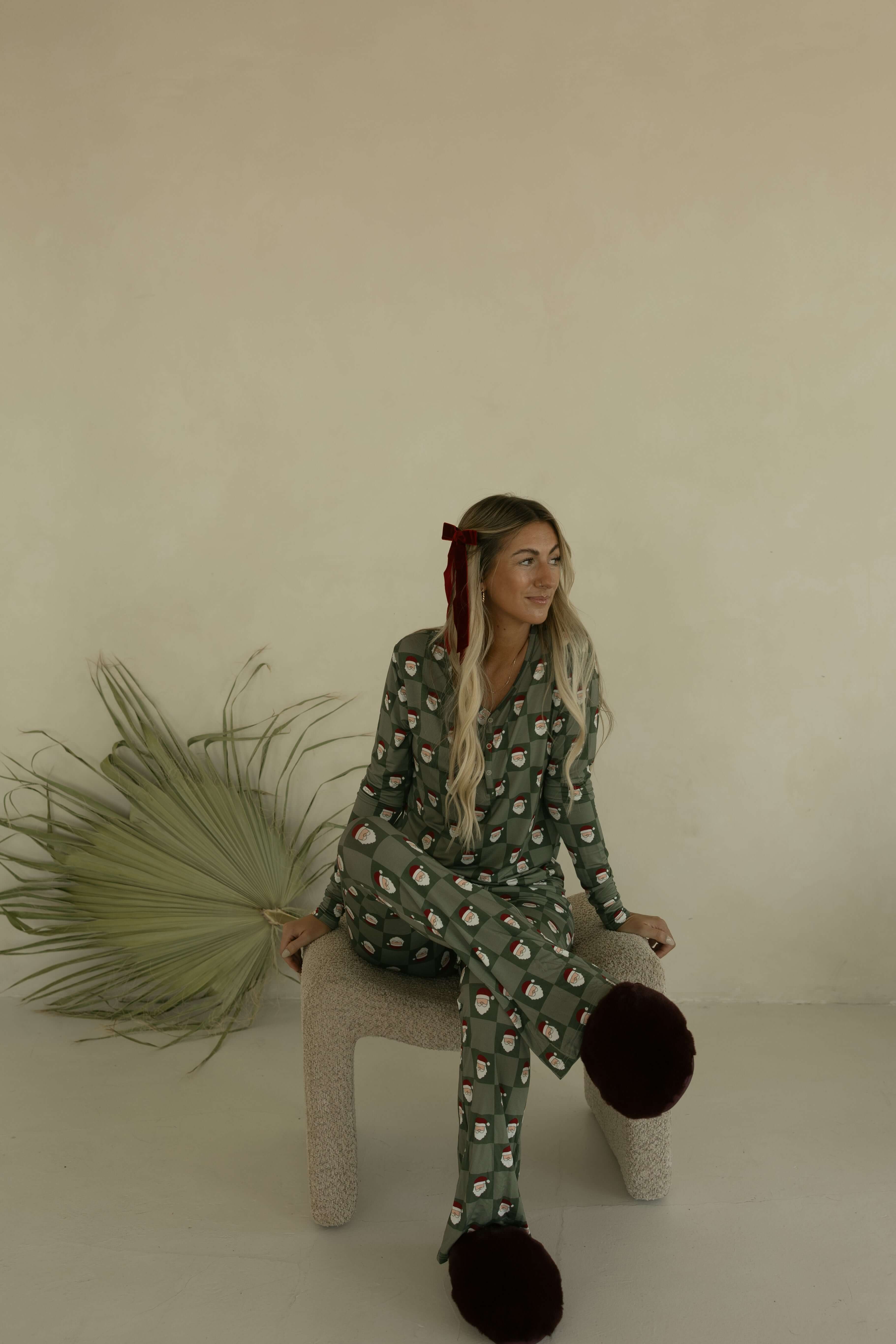 Santa Checkerboard | Women's Bamboo Pajamas | Milk & Baby