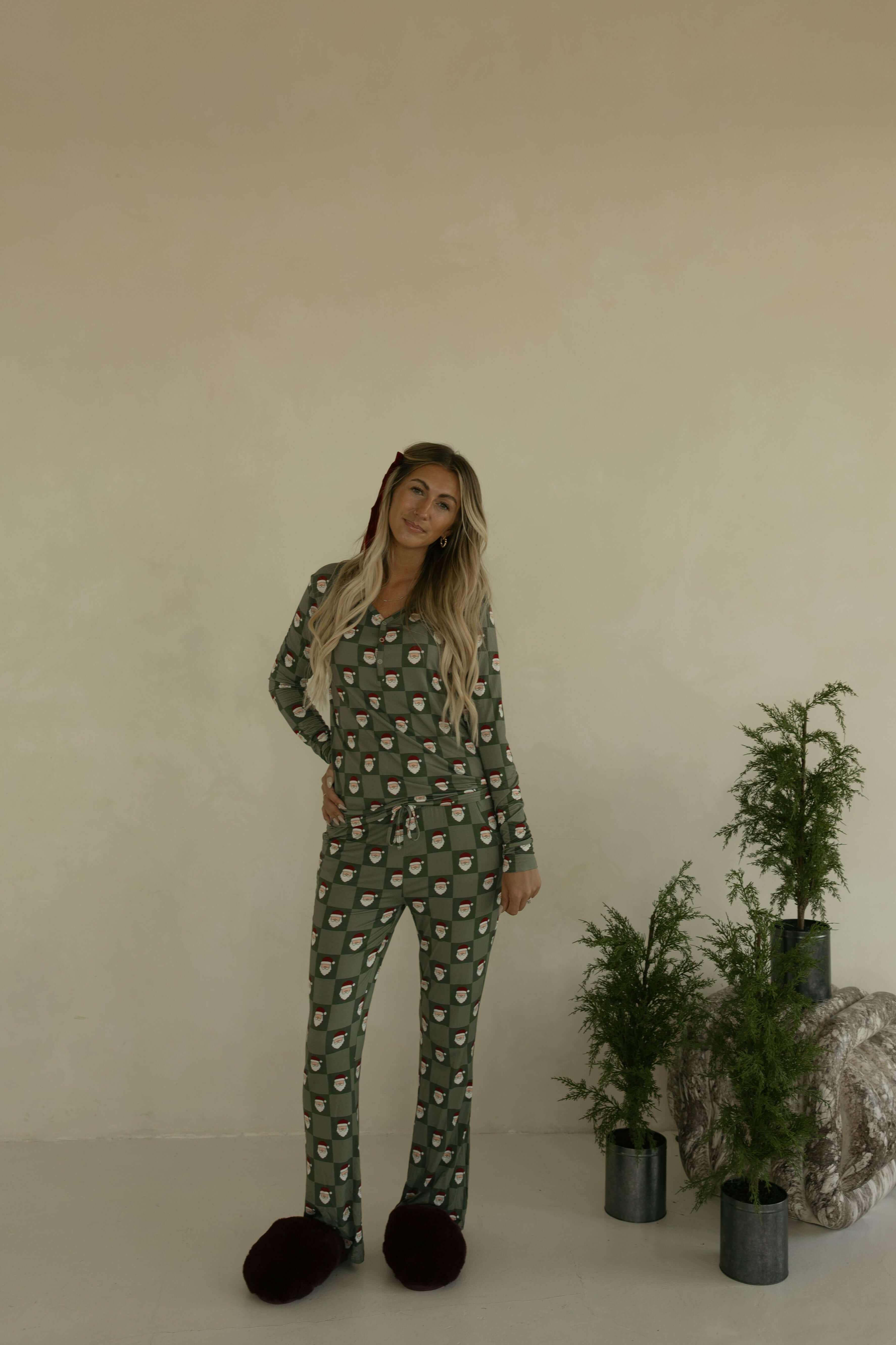 Santa Checkerboard | Women's Bamboo Pajamas | Milk & Baby