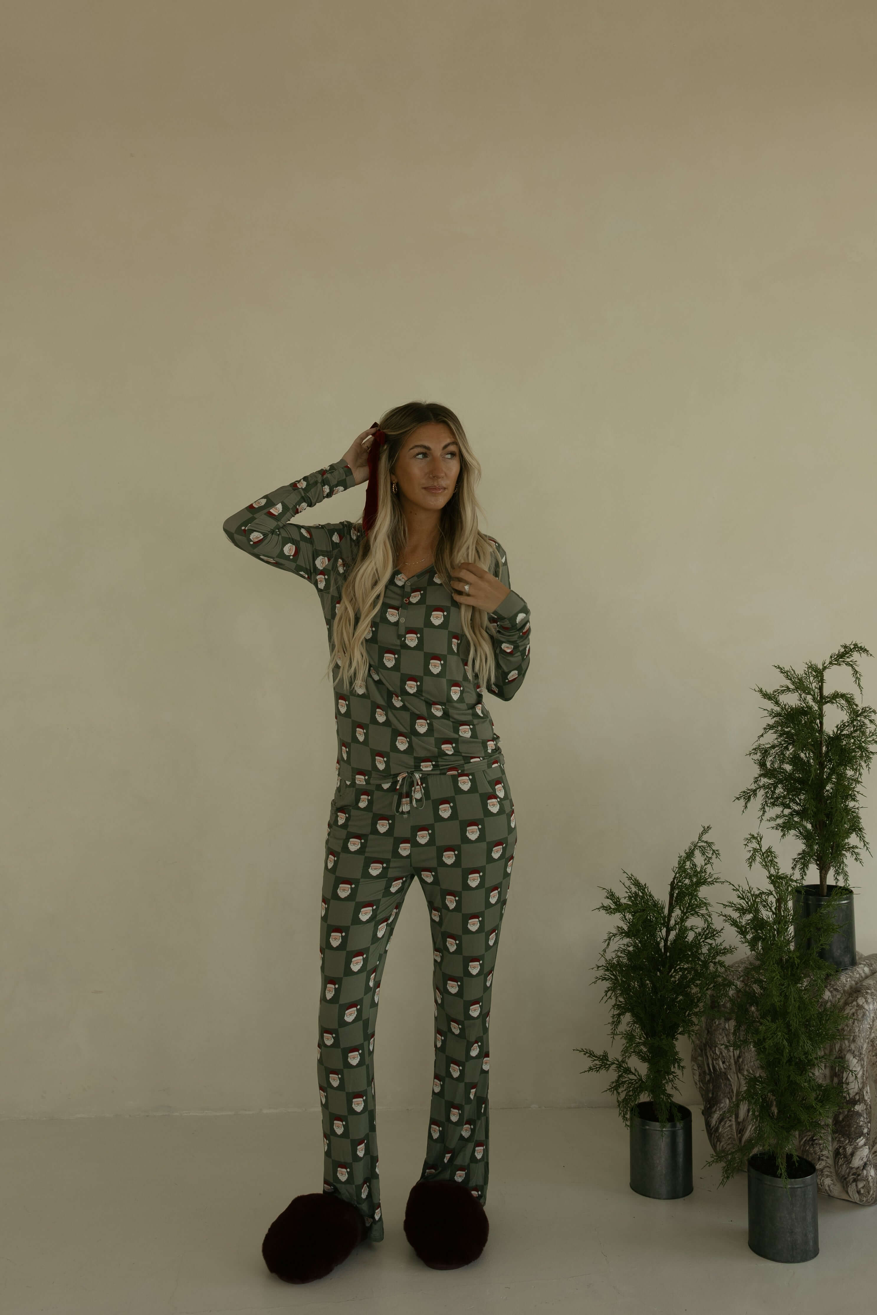 Santa Checkerboard | Women's Bamboo Pajamas | Milk & Baby