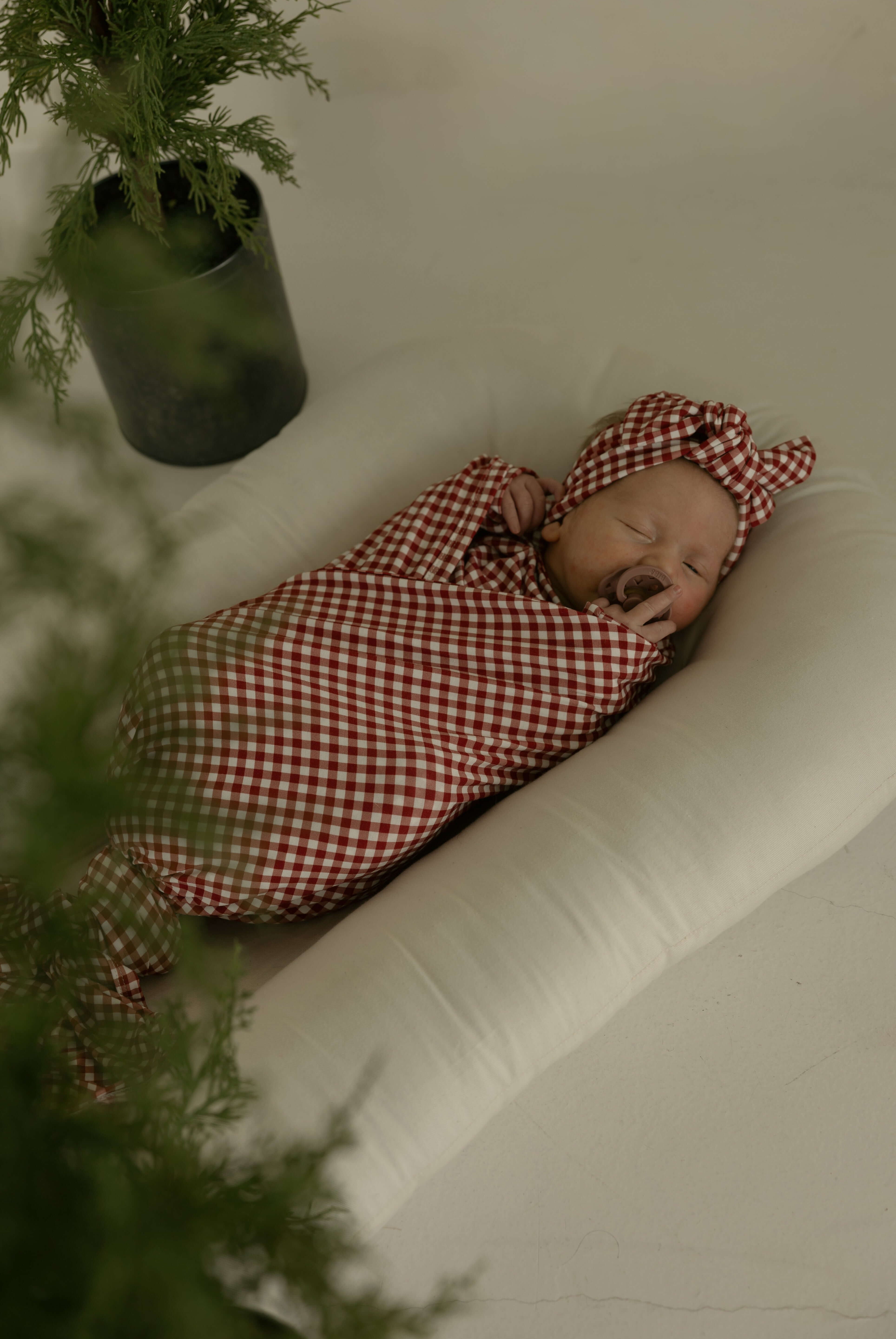 Bamboo Swaddle | Red Gingham | Milk & Baby