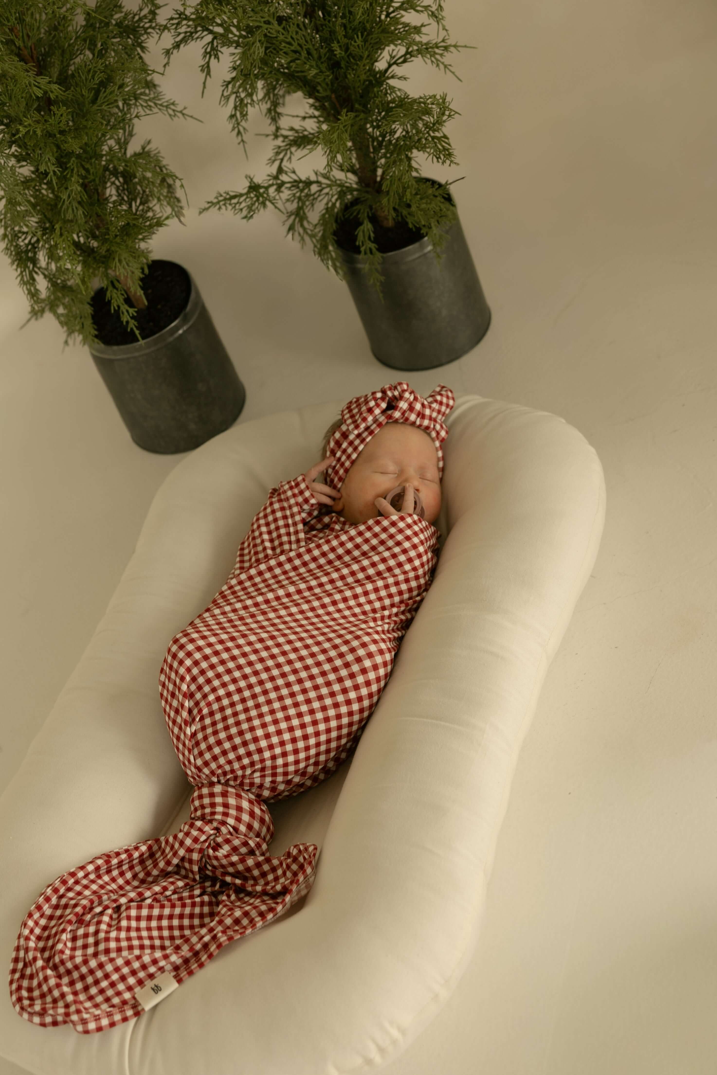 Bamboo Swaddle | Red Gingham | Milk & Baby