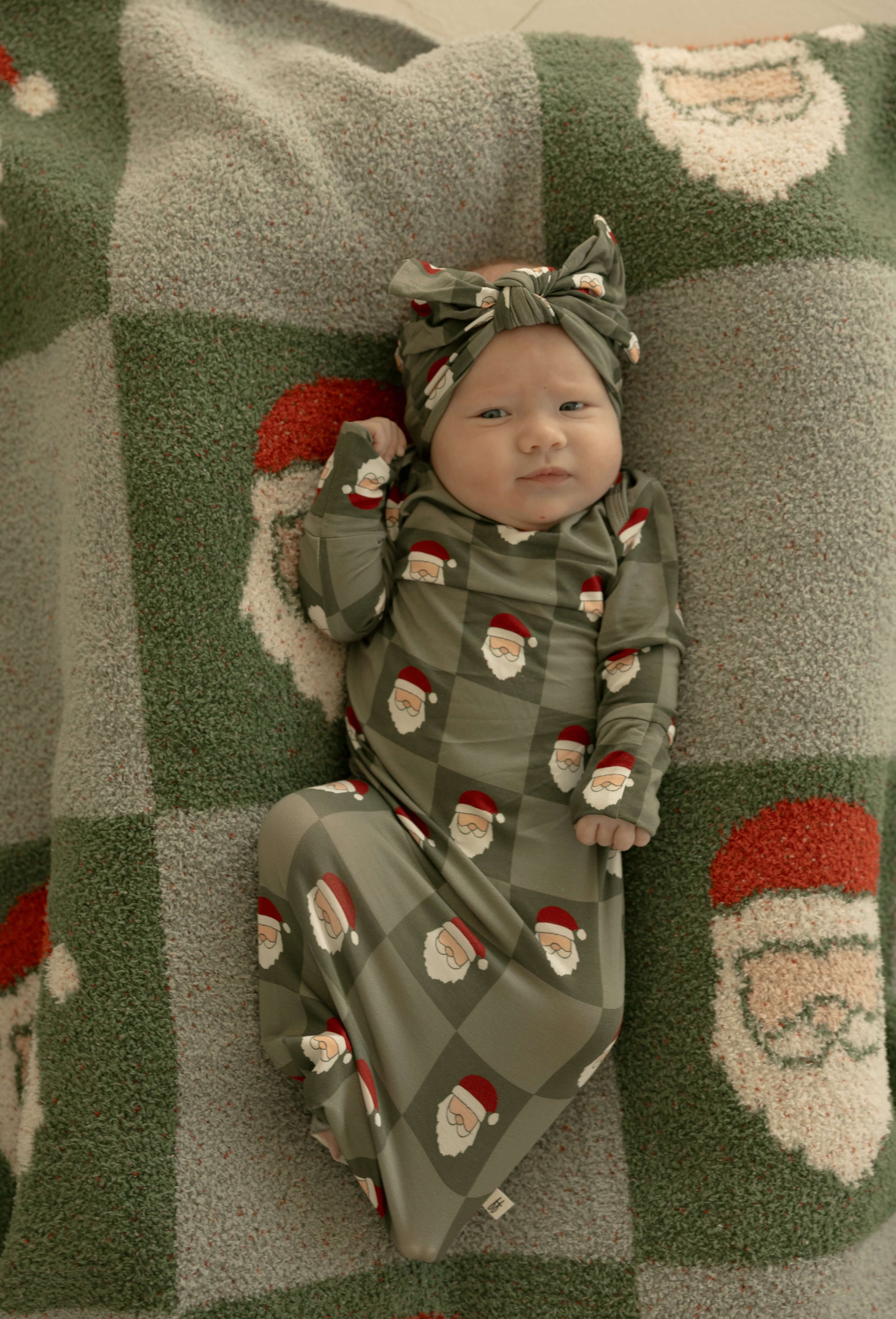 Santa Checkerboard | Bamboo Knotted Gown | Milk & Baby