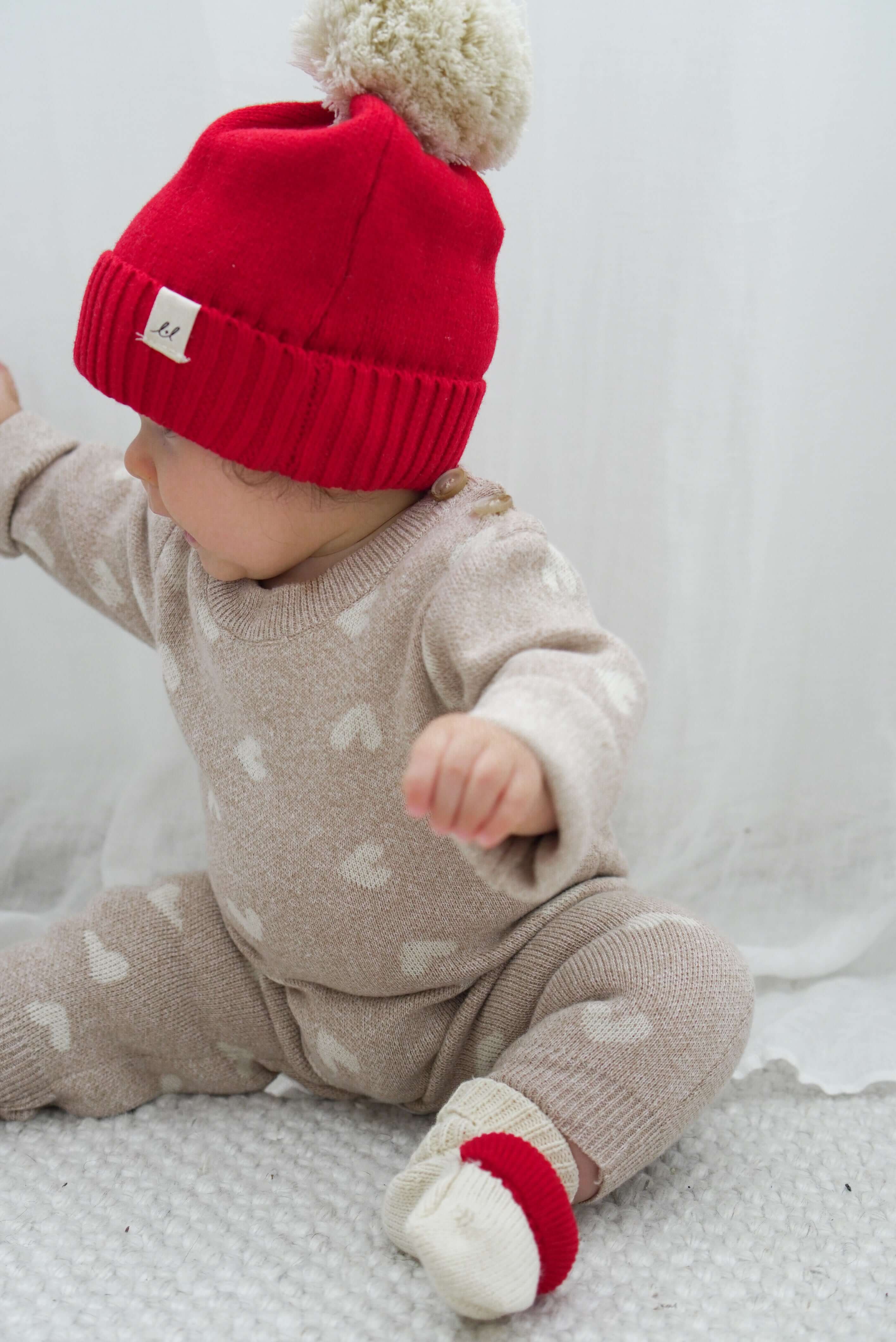 Luna + Luca Pom Beanie - Red | Milk & Baby
