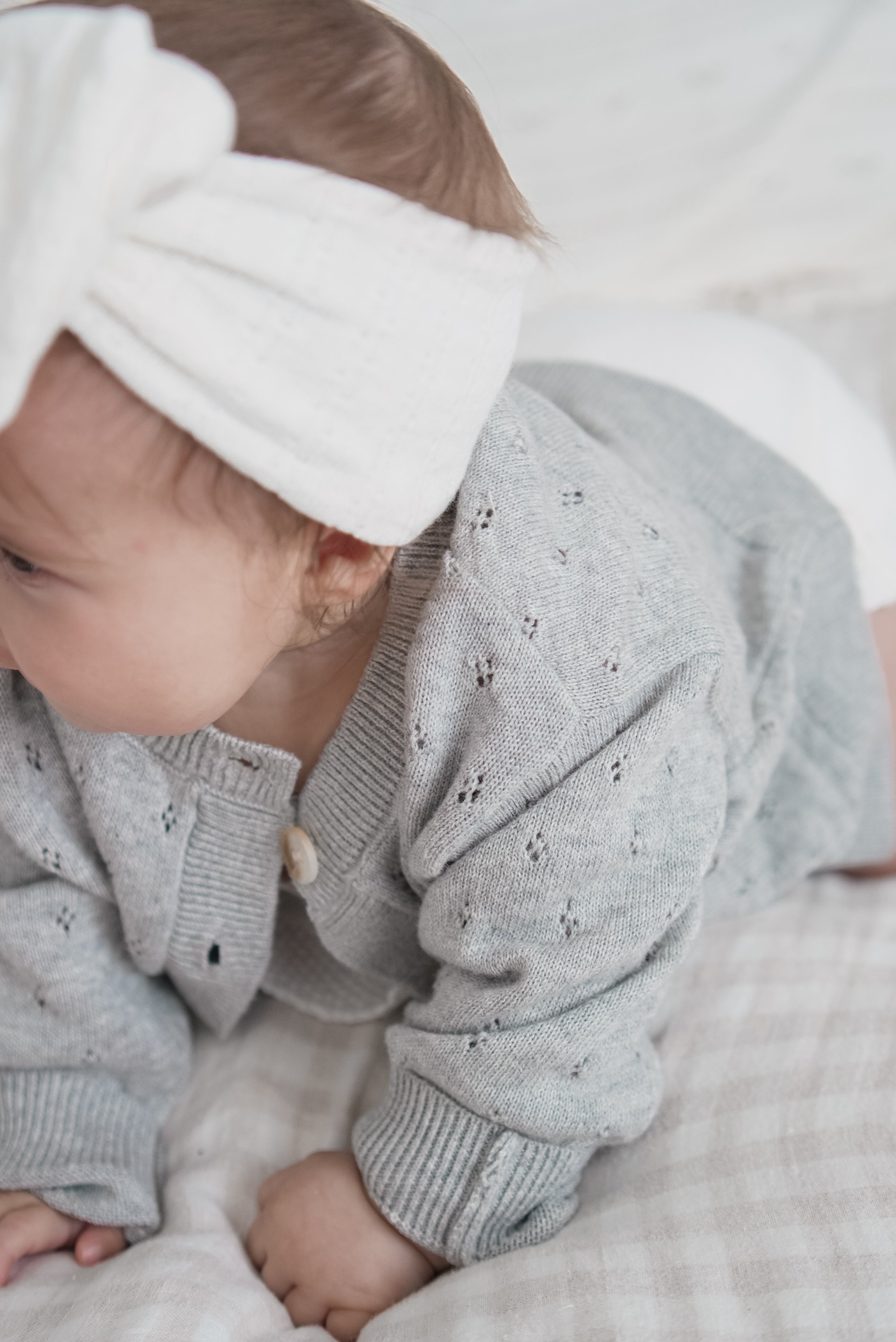 Luna + Luca Pointelle Cardigan - Heather Gray | Milk & Baby