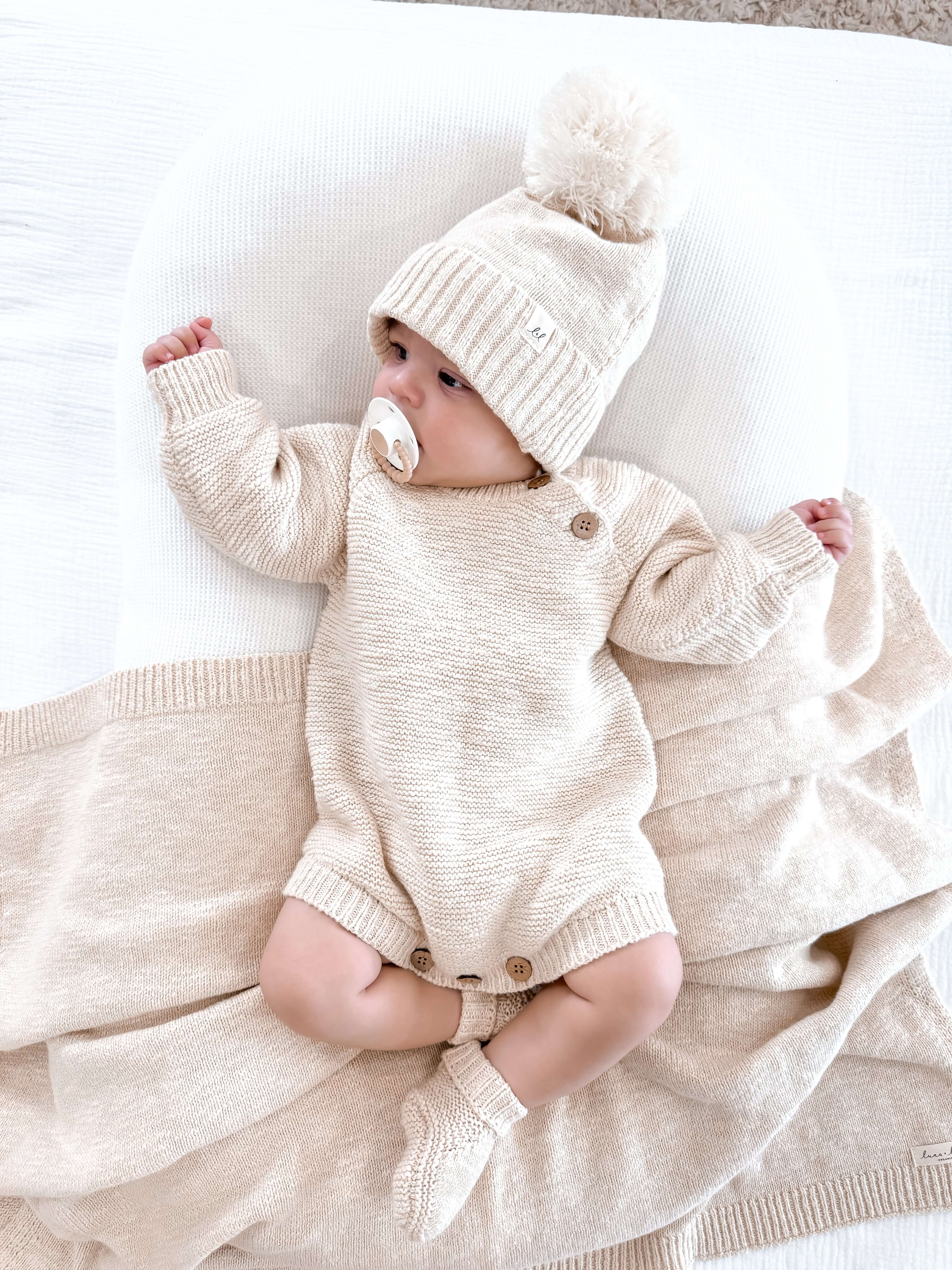 Chunky Purl Knit Romper | French Cream | Discover the perfect Baby Knits with our Chunky Purl Knit Romper, made from 100% organic cotton for your little one’s comfort! | Milk & Baby