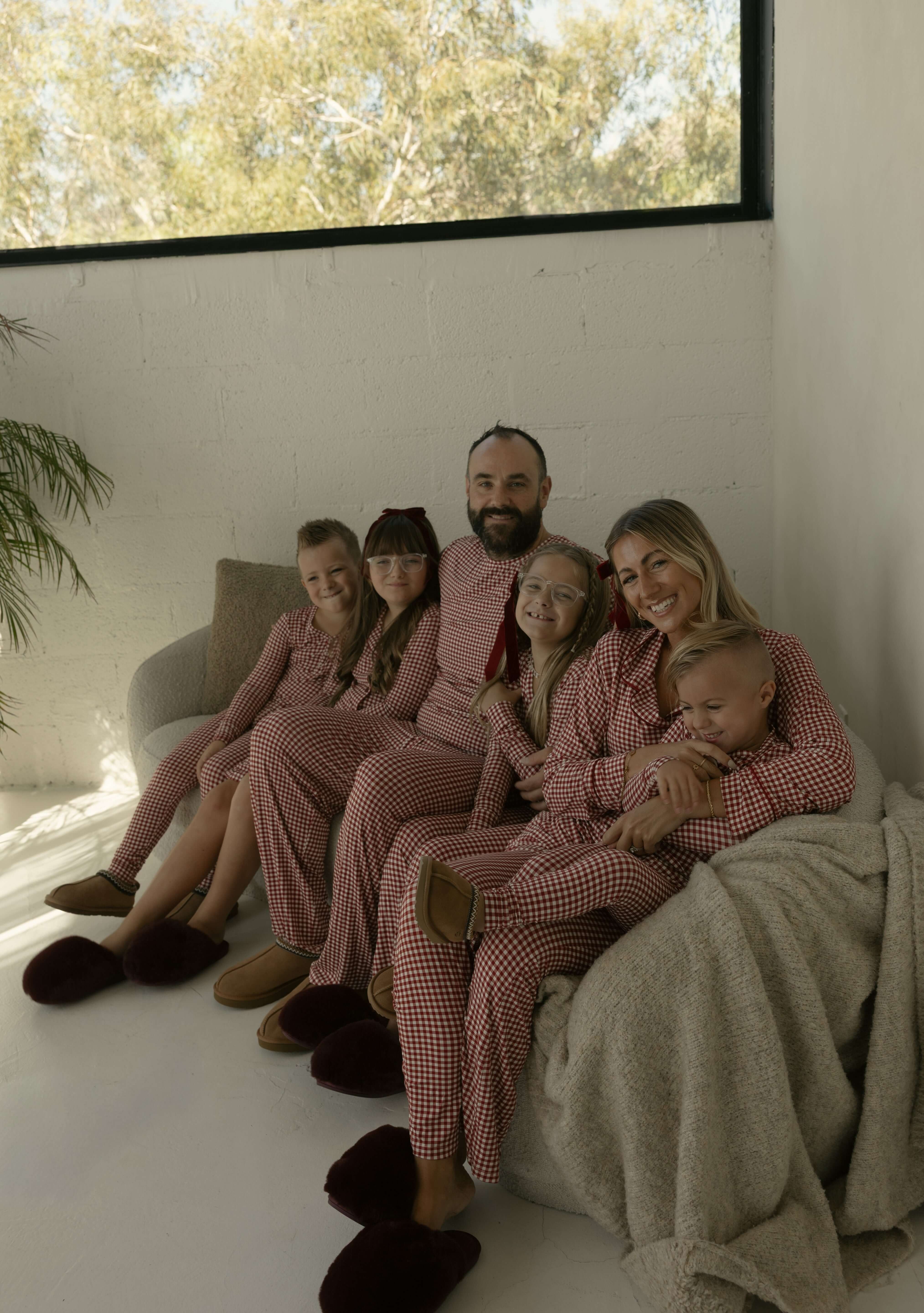 Men's Short Sleeve Bamboo Pajamas | Red Gingham | Milk & Baby