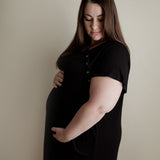 Black Ribbed Labor & Delivery Gown | Epidural & Nursing